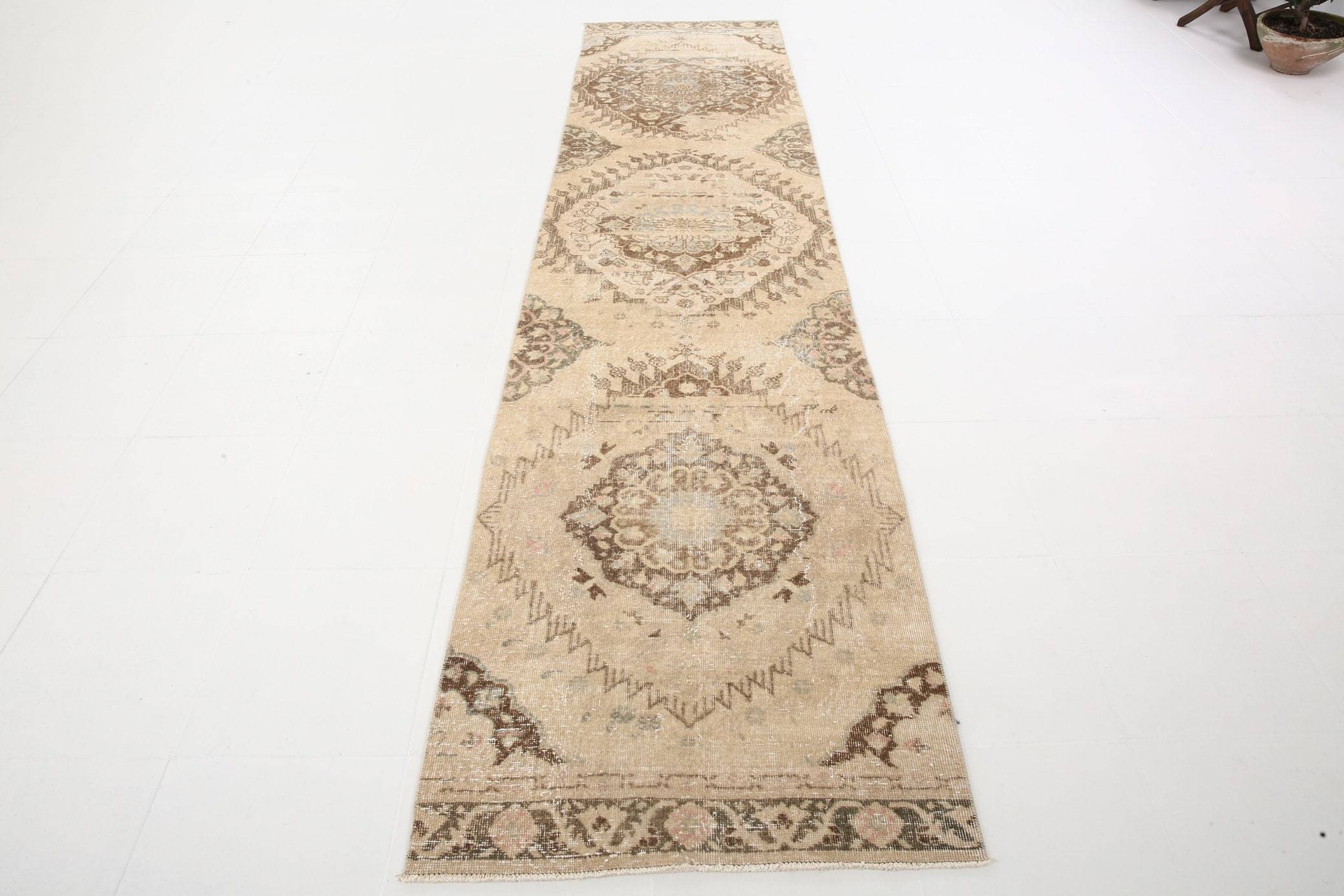 2' x 12' Vintage rug, Bedroom Vintage rug, Bohemian-Eclectic Vintage rug, Cotton Vintage rug, Entryway-Hallway Vintage rug, Floral Vintage rug, Kitchen-Dining Vintage rug, Living Room Vintage rug, Office Vintage rug, Tan-Ivory Vintage rug, Vintage Runner, Wool Vintage rug, Vintage rug