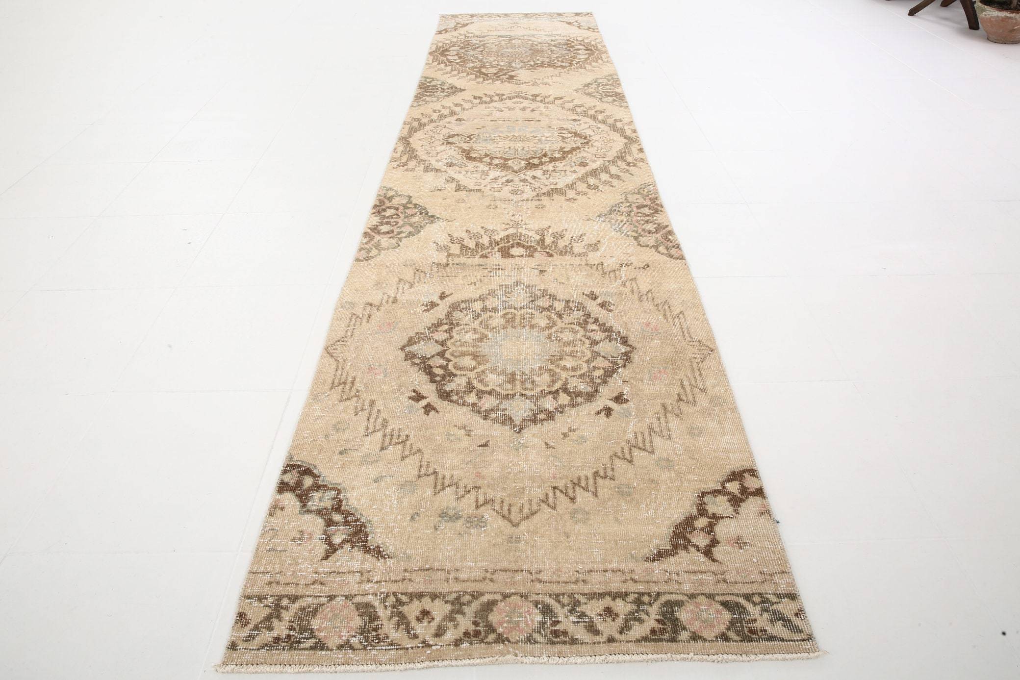 2' x 12' Vintage rug, Bedroom Vintage rug, Bohemian-Eclectic Vintage rug, Cotton Vintage rug, Entryway-Hallway Vintage rug, Floral Vintage rug, Kitchen-Dining Vintage rug, Living Room Vintage rug, Office Vintage rug, Tan-Ivory Vintage rug, Vintage Runner, Wool Vintage rug, Vintage rug