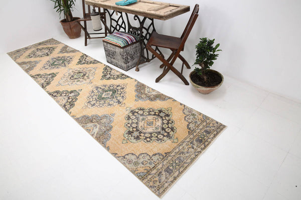 2' x 12' Vintage rug, Cotton Vintage rug, Dorm Vintage rug, Entryway-Hallway Vintage rug, Kitchen-Dining Vintage rug, Living Room Vintage rug, Office Vintage rug, Rustic-Primitive Vintage rug, Southwestern Vintage rug, Vintage Runner Vintage rug, Wool, Yellow-Gold Vintage rug, Vintage rug