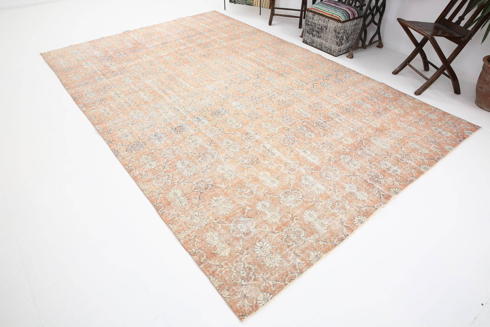 7' x 11' Vintage rug, Abstract Vintage rug, Cotton Vintage rug, Dorm Vintage rug, Kids Vintage rug, Kitchen-Dining Vintage rug, Living Room Vintage rug, Office Vintage rug, Orange Vintage rug, Rustic-Primitive Vintage rug, Vintage, Wool Vintage rug, Vintage rug