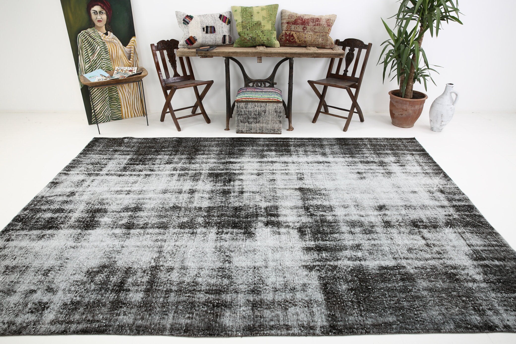 7' x 10' Black-Gray Turkish Vintage Rug  |  RugReform