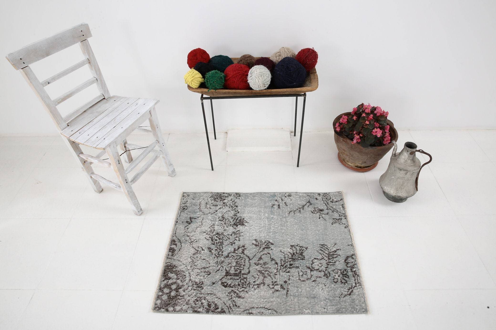 2' x 2' Black-Gray Turkish Vintage Runner Rug  |  RugReform