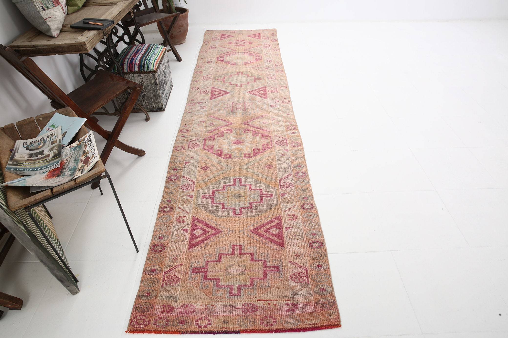 2' x 12' Pink Turkish Vintage Herki Rug  |  RugReform