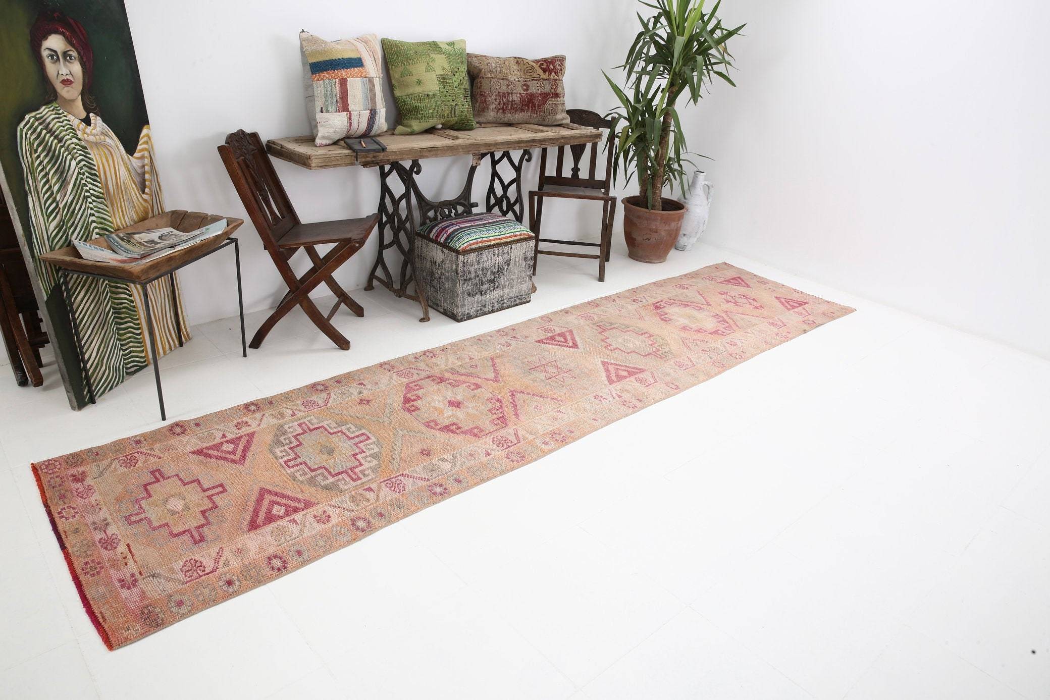 2' x 12' Pink Turkish Vintage Herki Rug  |  RugReform