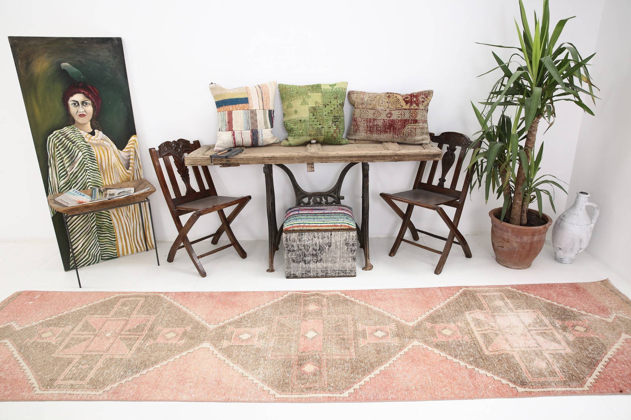 2' x 12' Vintage rug, Bedroom Vintage rug, Brown Vintage rug, Cotton Vintage rug, Entryway-Hallway Vintage rug, Geometric Vintage rug, Kitchen-Dining Vintage rug, Living Room Vintage rug, Office Vintage rug, Rustic-Primitive Vintage rug, Vintage, Wool Vintage rug, Vintage rug