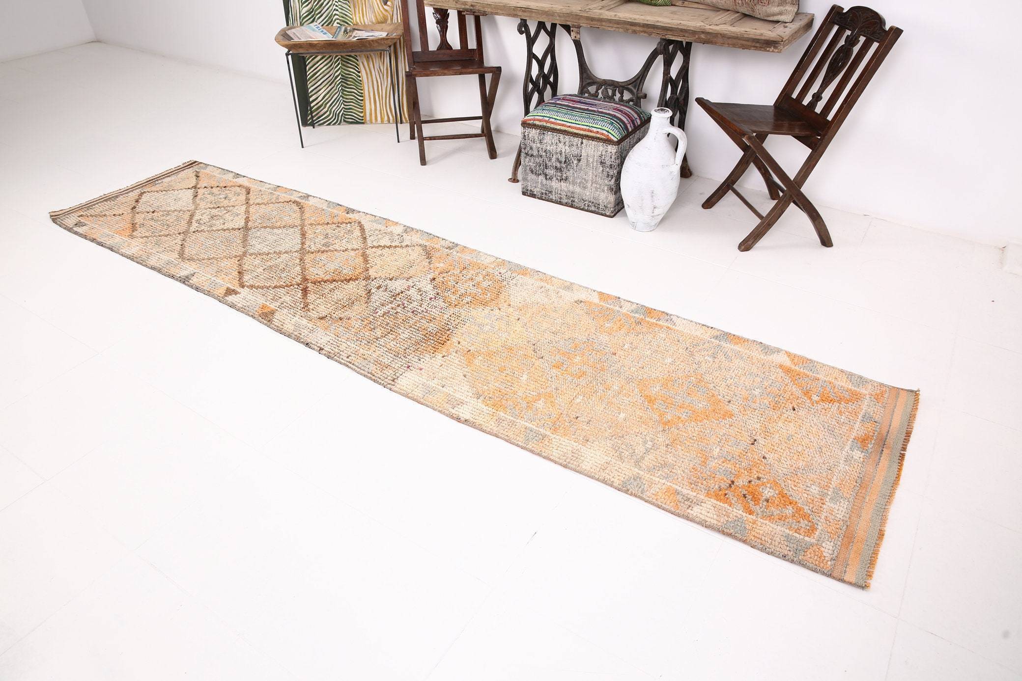 2' x 11' Vintage rug, Bedroom Vintage rug, Bohemian-Eclectic Vintage rug, Cotton Vintage rug, Entryway-Hallway Vintage rug, Geometric Vintage rug, Kitchen-Dining Vintage rug, Living Room Vintage rug, Office Vintage rug, Tan-Ivory Vintage rug, Vintage Herki, Wool Vintage rug, Vintage rug