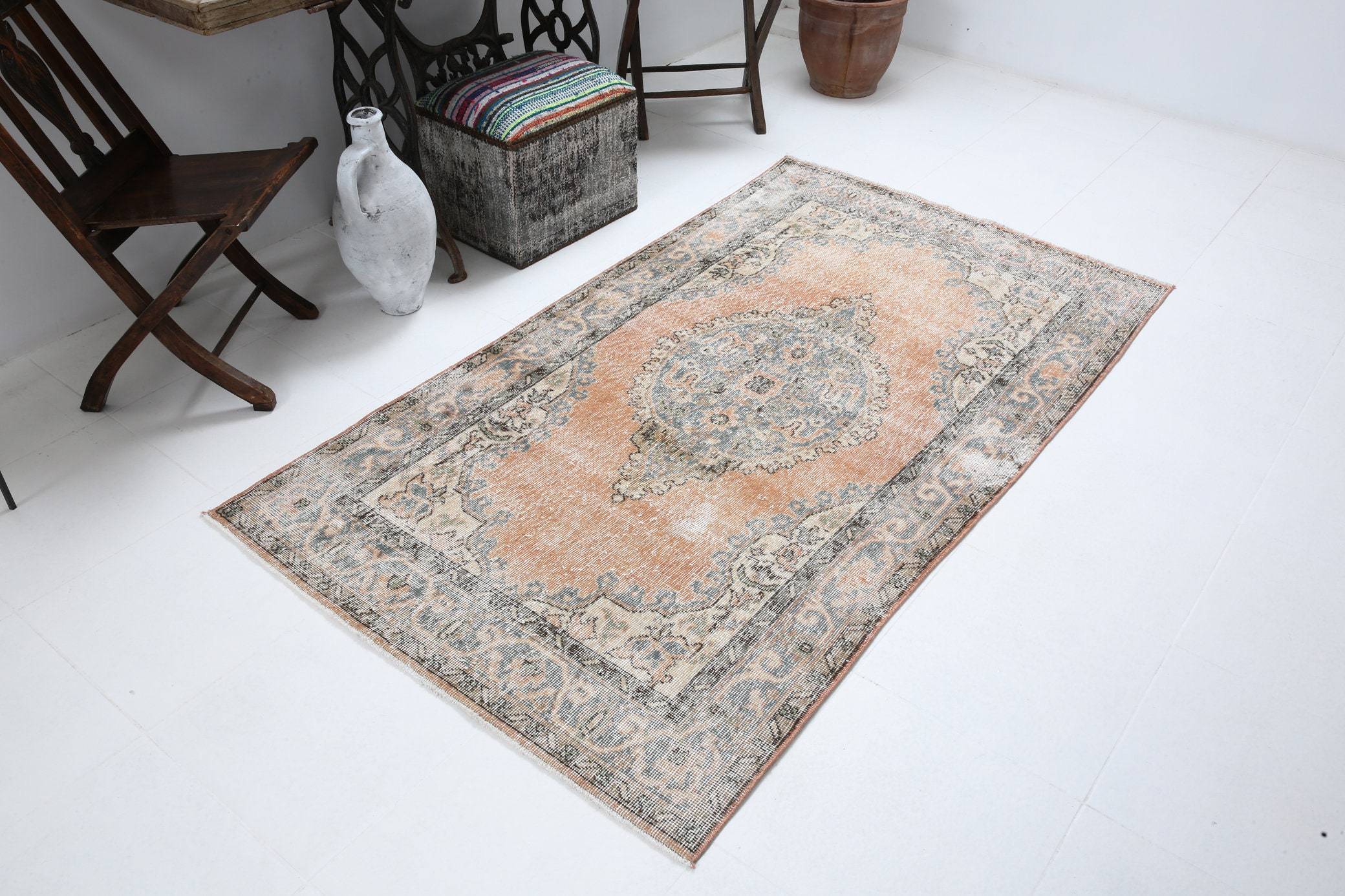 3' x 6' Vintage rug, Bohemian-Eclectic Vintage rug, Cotton Vintage rug, Dorm Vintage rug, Kitchen-Dining Vintage rug, Living Room Vintage rug, Nursery Vintage rug, Office Vintage rug, Orange Vintage rug, Southwestern Vintage rug, Vintage, Wool Vintage rug, Vintage rug