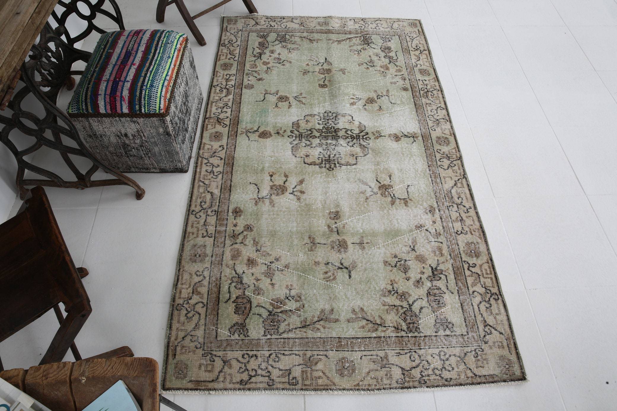 3' x 6' Vintage rug, Brown Vintage rug, Cotton Vintage rug, Dorm Vintage rug, Floral Vintage rug, Kids Vintage rug, Living Room Vintage rug, Nursery Vintage rug, Office Vintage rug, Retro Vintage rug, Vintage, Wool Vintage rug, Vintage rug