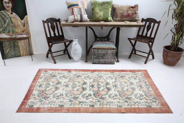 3' x 6' Vintage rug, Bohemian-Eclectic Vintage rug, Cotton Vintage rug, Dorm Vintage rug, Floral Vintage rug, Kids Vintage rug, Kitchen-Dining Vintage rug, Living Room Vintage rug, Office Vintage rug, Tan-Ivory Vintage rug, Vintage, Wool Vintage rug, Vintage rug