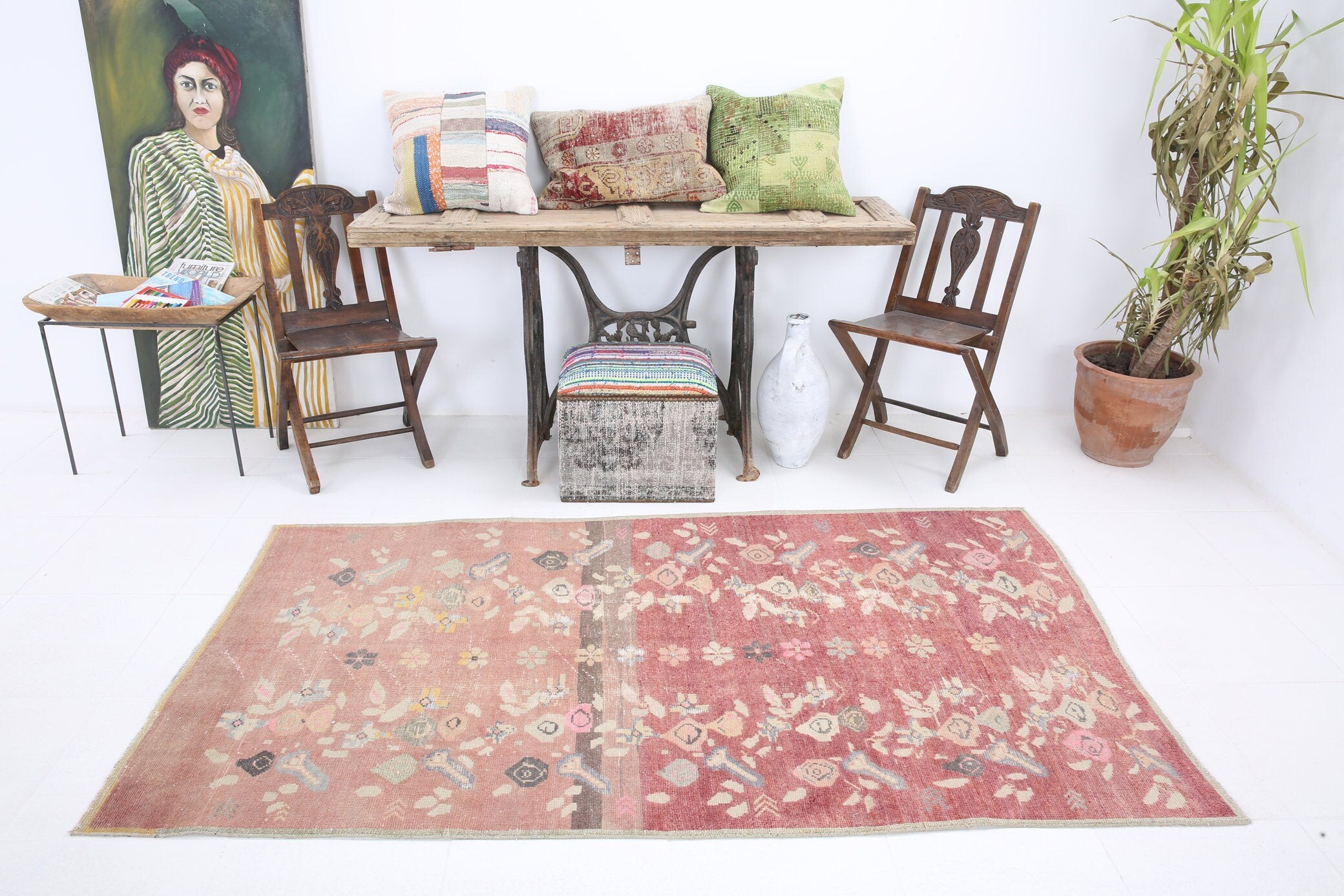 4' x 7' Vintage rug, Cotton Vintage rug, Dorm Vintage rug, Floral Vintage rug, Kids Vintage rug, Kitchen-Dining Vintage rug, Living Room Vintage rug, Office Vintage rug, Red Vintage rug, Retro Vintage rug, Vintage, Wool Vintage rug, Vintage rug