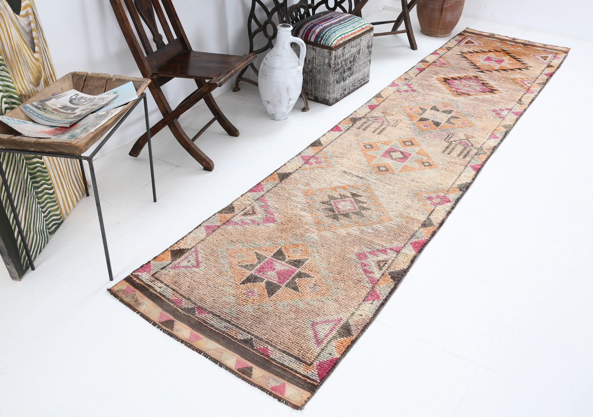 2' x 12' Vintage rug, Bedroom Vintage rug, Bohemian-Eclectic Vintage rug, Cotton Vintage rug, Entryway-Hallway Vintage rug, Kitchen-Dining Vintage rug, Living Room Vintage rug, Office Vintage rug, Pink Vintage rug, Southwestern Vintage rug, Vintage Herki, Wool Vintage rug, Vintage rug