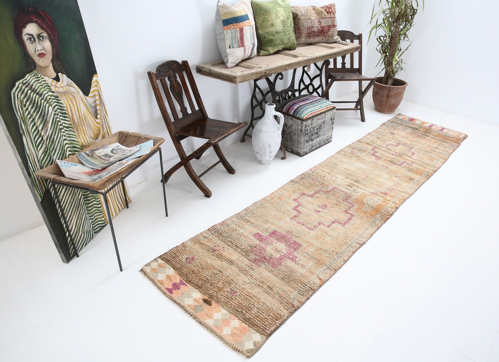 2' x 10' Vintage rug, Cotton Vintage rug, Dorm Vintage rug, Entryway-Hallway Vintage rug, Geometric Vintage rug, Kitchen-Dining Vintage rug, Living Room Vintage rug, Office Vintage rug, Rustic-Primitive Vintage rug, Tan-Ivory Vintage rug, Vintage Herki, Wool Vintage rug, Vintage rug