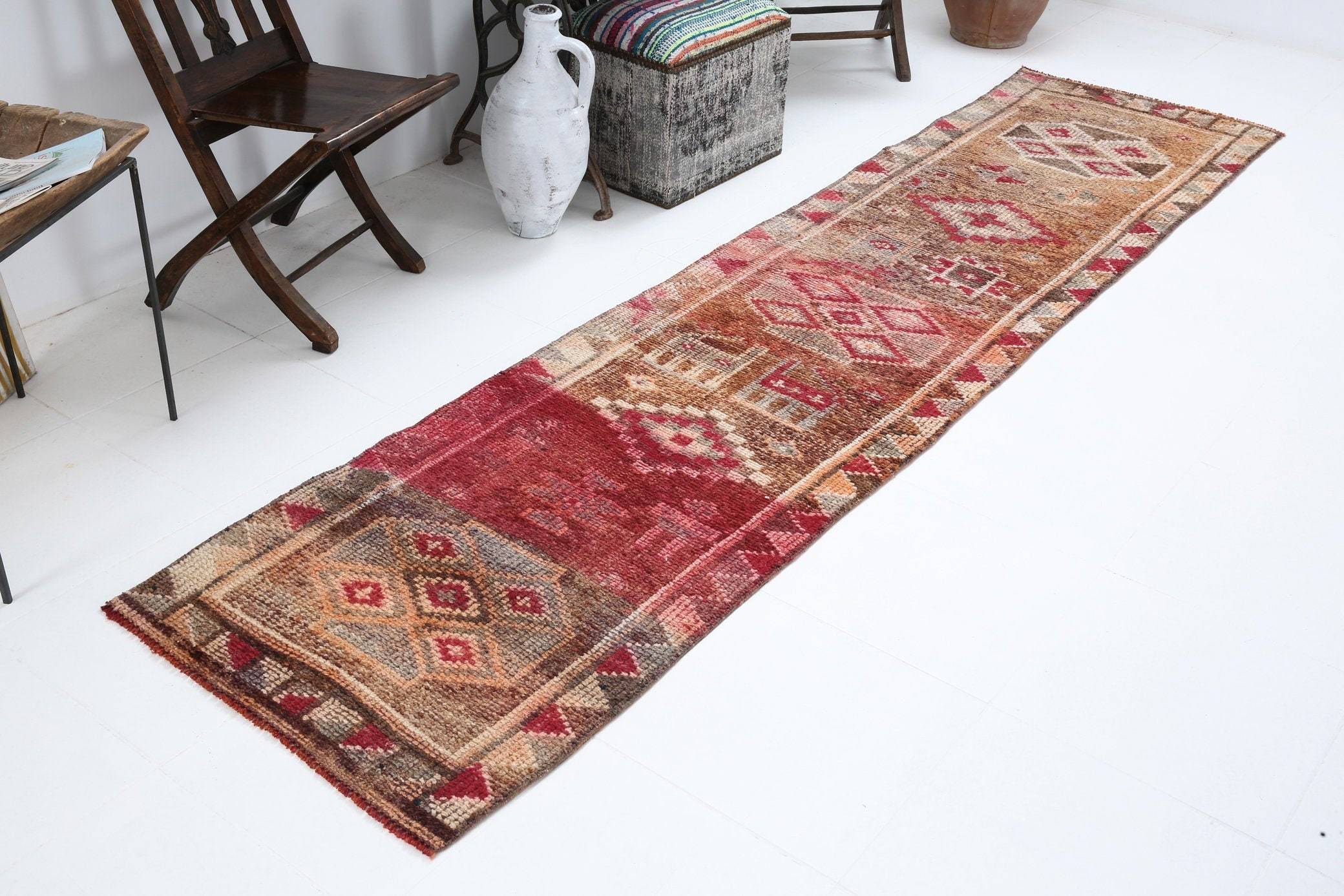 2' x 10' Vintage rug, Cotton Vintage rug, Country-Farmhouse Vintage rug, Dorm Vintage rug, Entryway-Hallway Vintage rug, Geometric Vintage rug, Kitchen-Dining Vintage rug, Living Room Vintage rug, Office Vintage rug, Red Vintage rug, Vintage Herki, Wool Vintage rug, Vintage rug