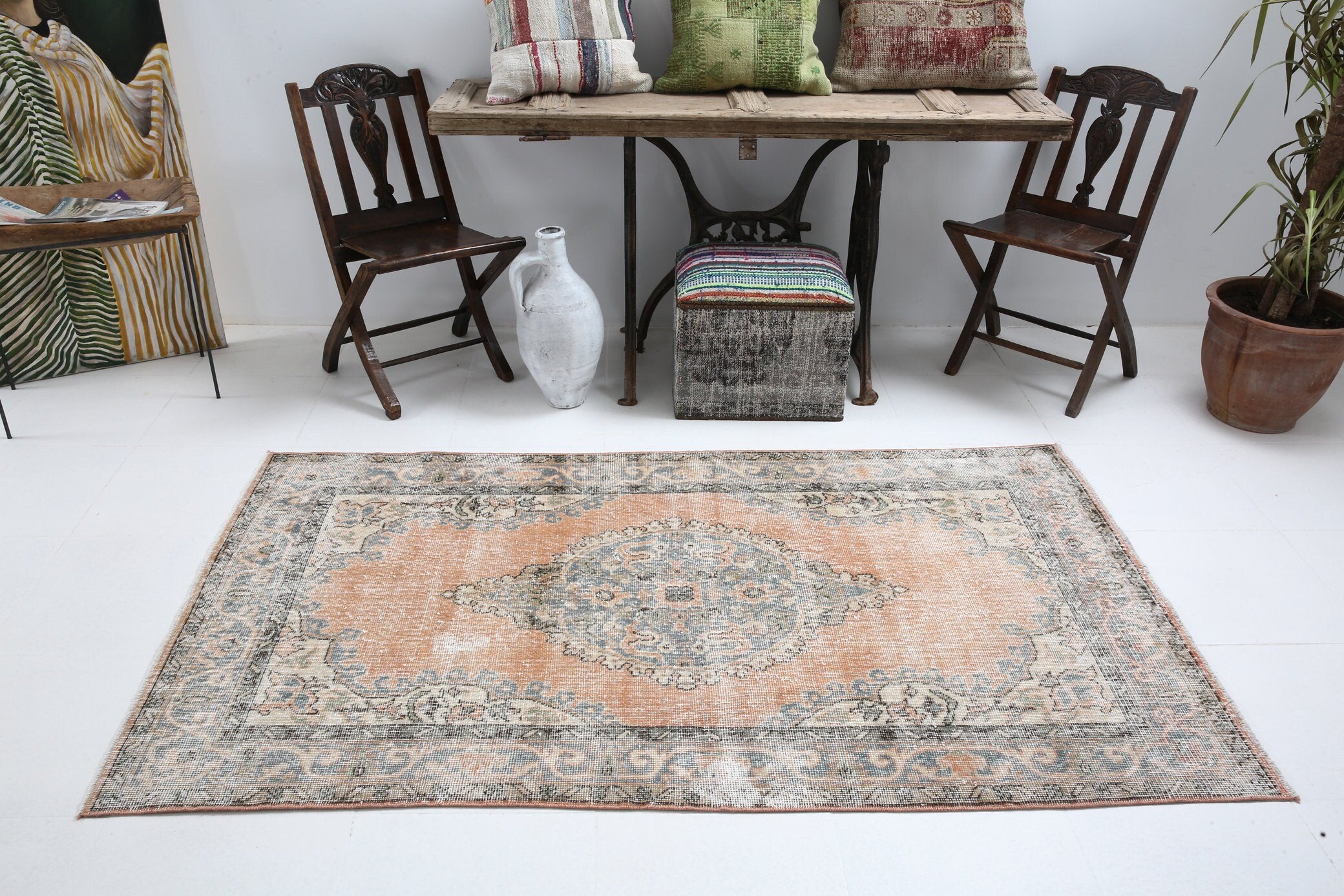 3' x 6' Vintage rug, Bohemian-Eclectic Vintage rug, Cotton Vintage rug, Dorm Vintage rug, Kitchen-Dining Vintage rug, Living Room Vintage rug, Nursery Vintage rug, Office Vintage rug, Orange Vintage rug, Southwestern Vintage rug, Vintage, Wool Vintage rug, Vintage rug