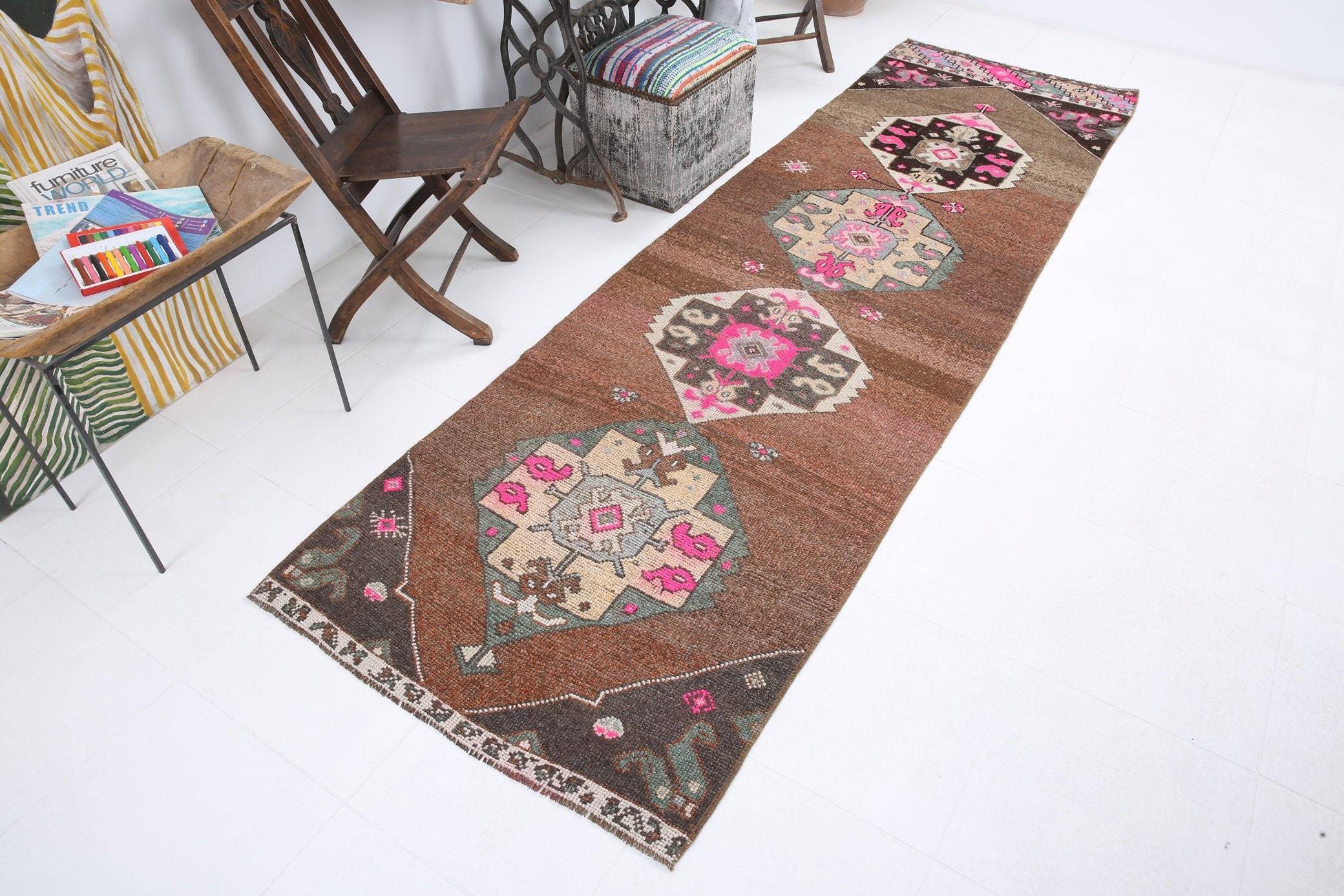 3' x 10' Vintage rug, Bedroom Vintage rug, Bohemian-Eclectic Vintage rug, Brown Vintage rug, Cotton Vintage rug, Entryway-Hallway Vintage rug, Geometric Vintage rug, Kitchen-Dining Vintage rug, Living Room Vintage rug, Office Vintage rug, Vintage, Wool Vintage rug, Vintage rug