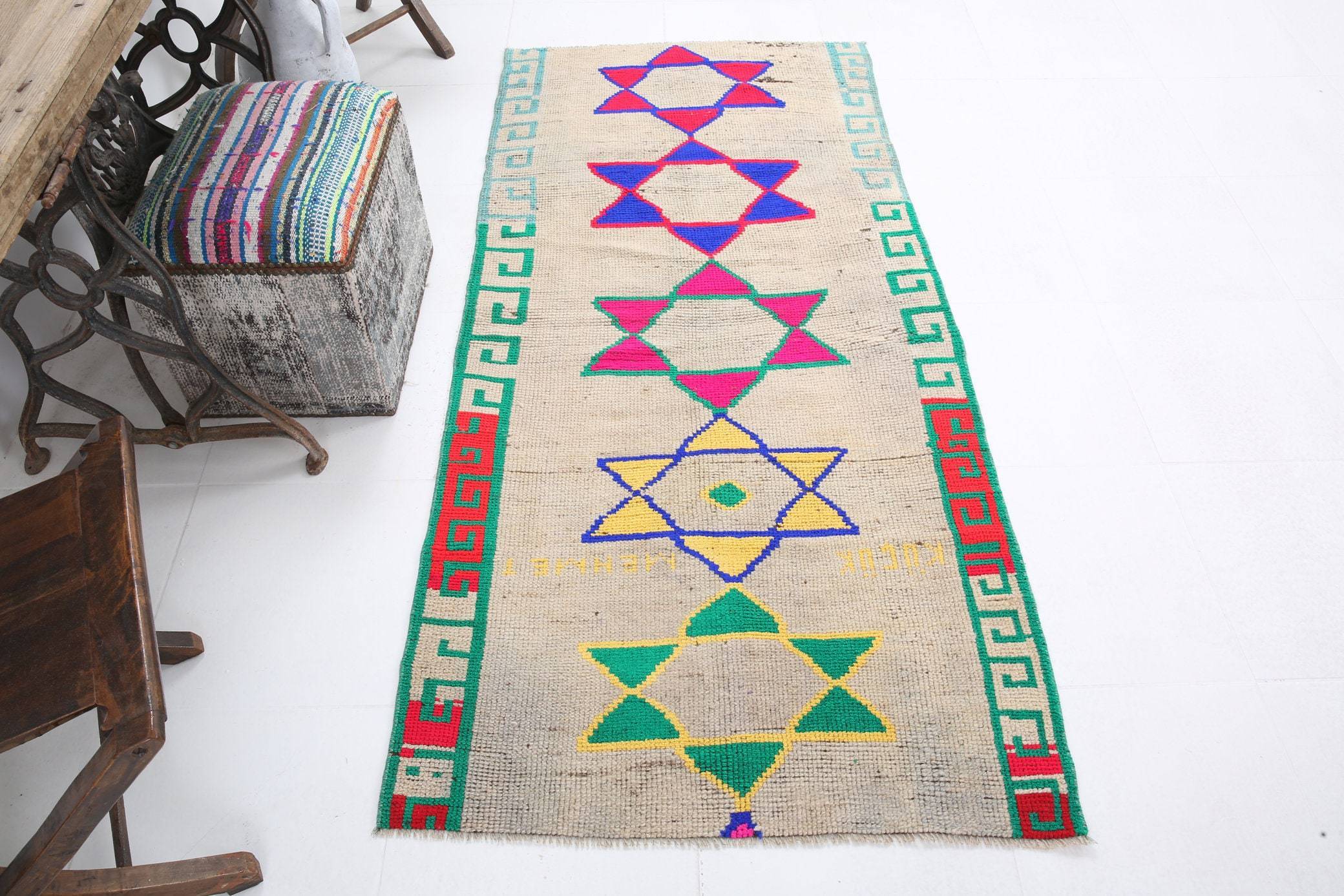 2' x 6' Vintage rug, Bedroom Vintage rug, Cotton Vintage rug, Entryway-Hallway Vintage rug, Geometric Vintage rug, Green Vintage rug, Kitchen-Dining Vintage rug, Living Room Vintage rug, Office Vintage rug, Retro Vintage rug, Vintage, Wool Vintage rug, Vintage rug