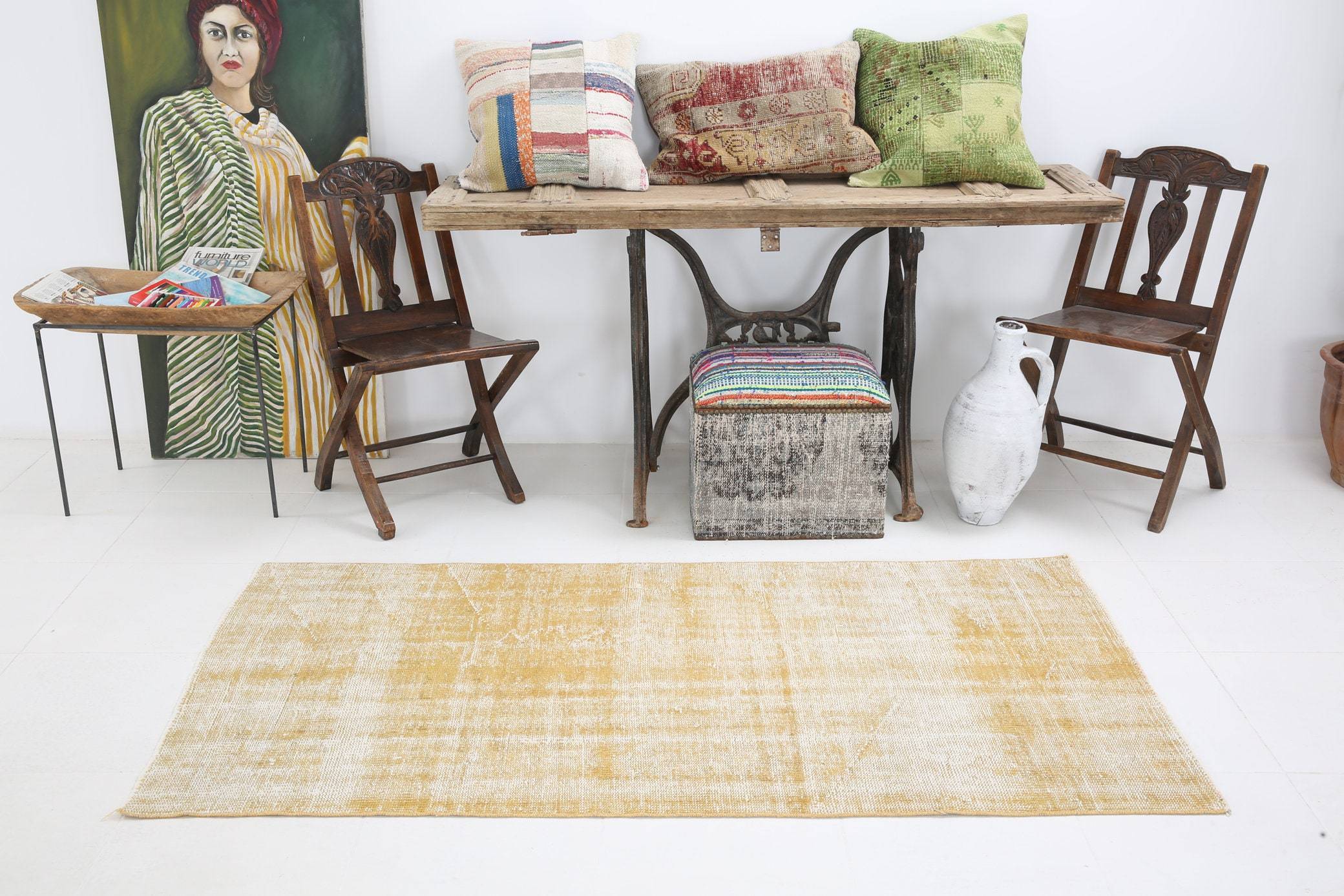 3' x 6' Vintage rug, Abstract Vintage rug, Cotton Vintage rug, Country-Farmhouse Vintage rug, Dorm Vintage rug, Kids Vintage rug, Living Room Vintage rug, Nursery Vintage rug, Office Vintage rug, Tan-Ivory Vintage rug, Vintage, Wool Vintage rug, Vintage rug