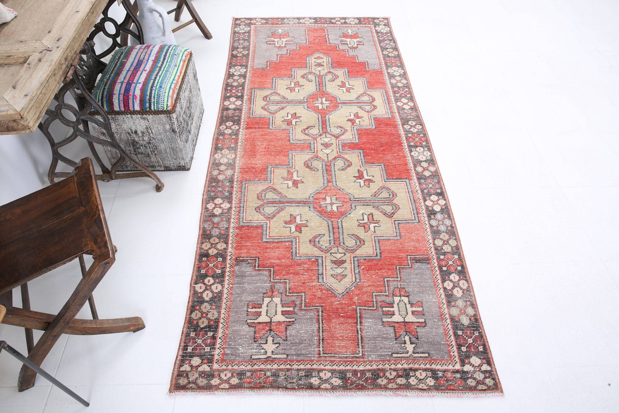 3' x 8' Vintage rug, Contemporary Vintage rug, Cotton Vintage rug, Dorm Vintage rug, Geometric Vintage rug, Kids Vintage rug, Kitchen-Dining Vintage rug, Living Room Vintage rug, Office Vintage rug, Red Vintage rug, Vintage, Wool Vintage rug, Vintage rug