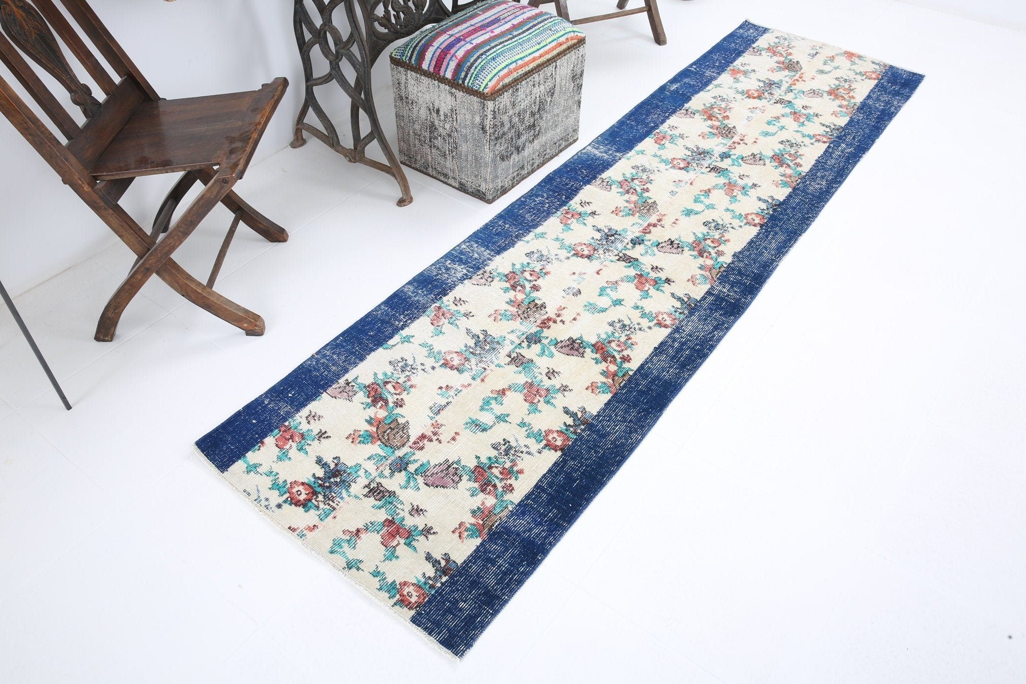 2' x 9' Blue Turkish Vintage Runner Rug  |  RugReform