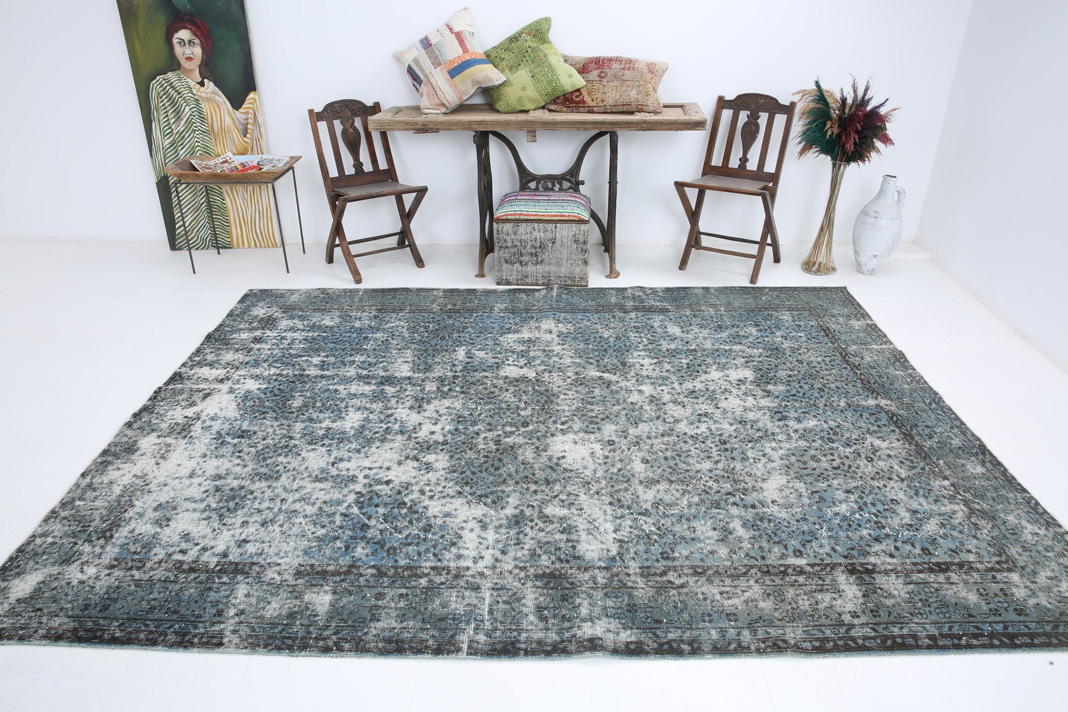 7' x 9' Vintage rug, Cotton Vintage rug, Dorm Vintage rug, Green Vintage rug, Kids Vintage rug, Living Room Vintage rug, Office Vintage rug, Plants-Trees Vintage rug, Rustic-Primitive Vintage rug, Vintage, Wool Vintage rug, Vintage rug