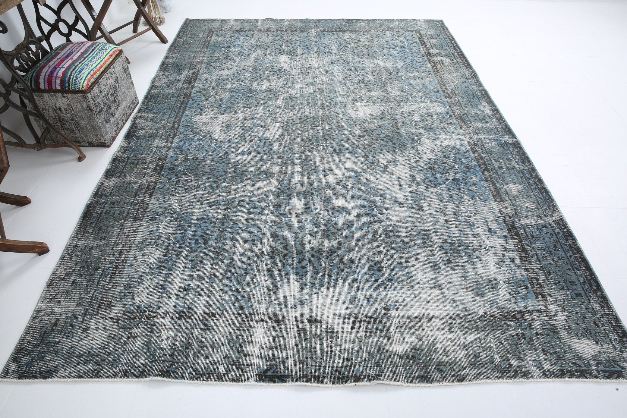 7' x 9' Vintage rug, Cotton Vintage rug, Dorm Vintage rug, Green Vintage rug, Kids Vintage rug, Living Room Vintage rug, Office Vintage rug, Plants-Trees Vintage rug, Rustic-Primitive Vintage rug, Vintage, Wool Vintage rug, Vintage rug