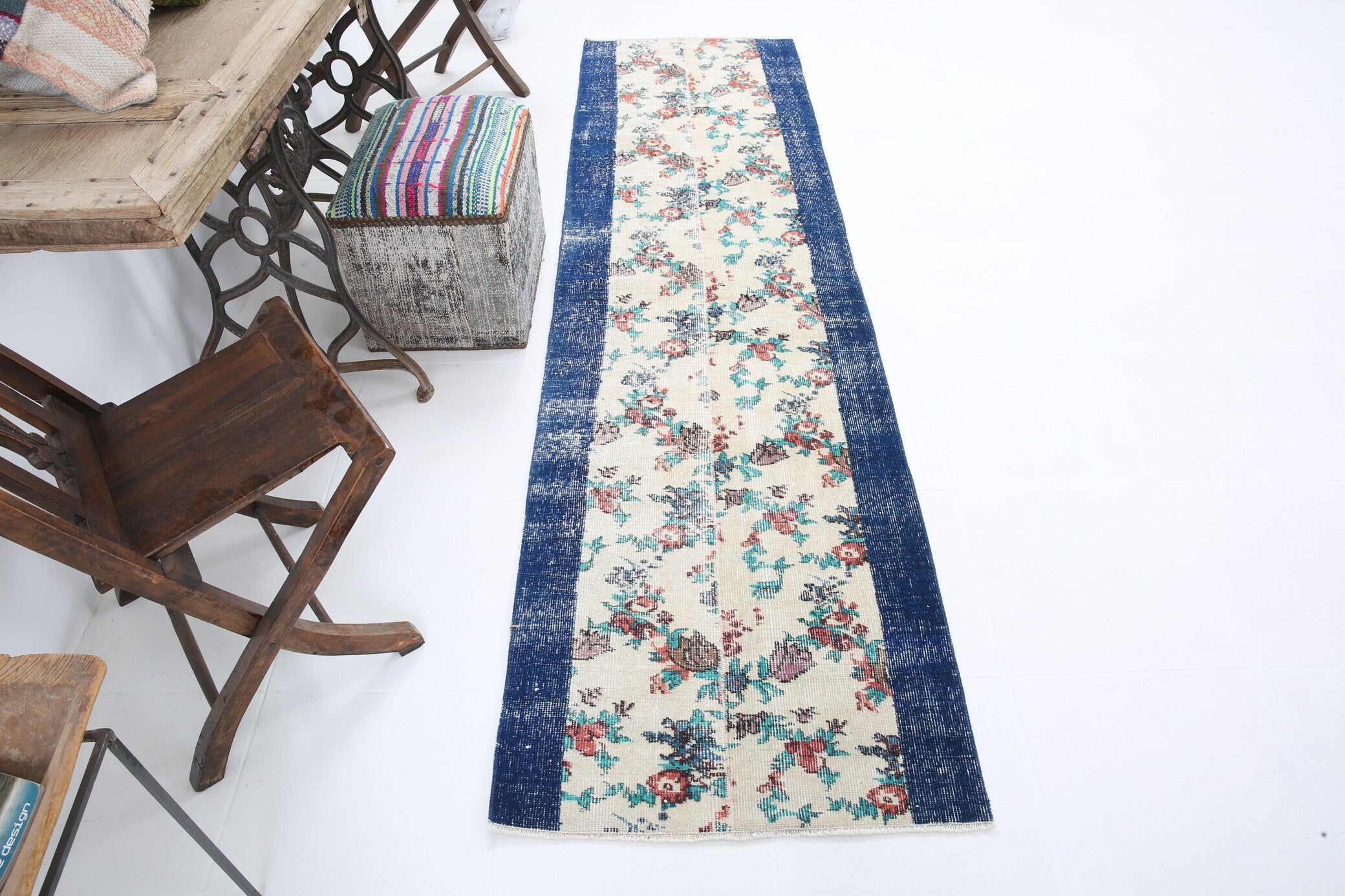 2' x 9' Blue Turkish Vintage Runner Rug  |  RugReform