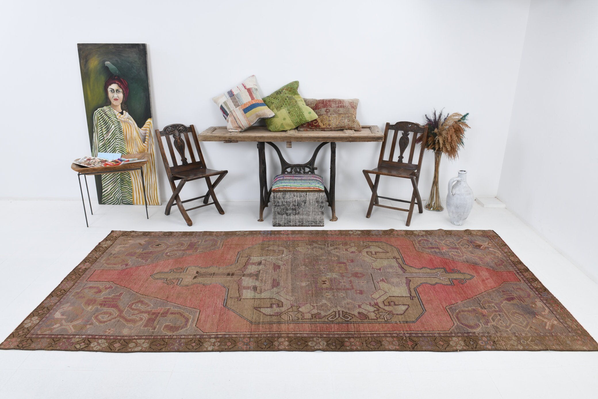 Oriental Vintage Rug, 2.5x4.4 ft, Turkish Rug, Ethinc Rug, Vintage Area Rug,  Salon Rug, Handmade Rug, Living Room Rug, Oushak Rug