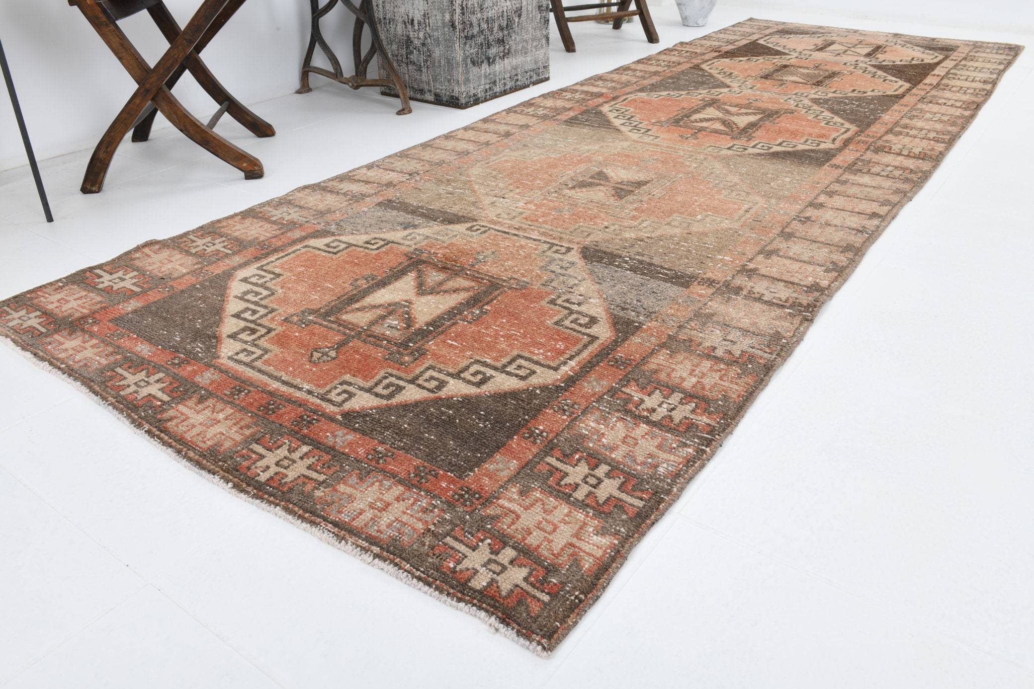 3' x 11' Vintage rug, Bedroom Vintage rug, Brown Vintage rug, Cotton Vintage rug, Distressed Vintage rug, Entryway-Hallway Vintage rug, Geometric Vintage rug, Kitchen-Dining Vintage rug, Living Room Vintage rug, Office Vintage rug, Vintage, Wool Vintage rug, Vintage rug