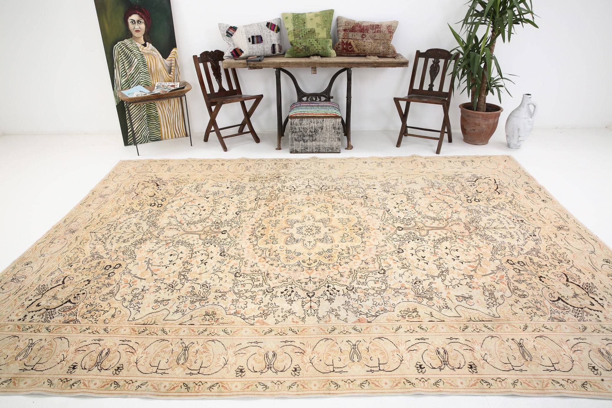 7' x 11' Vintage rug, Cotton Vintage rug, Dorm Vintage rug, Kids Vintage rug, Kitchen-Dining Vintage rug, Living Room Vintage rug, Office Vintage rug, Persian Vintage rug, Rustic-Primitive Vintage rug, Tan-Ivory Vintage rug, Vintage, Wool Vintage rug, Vintage rug