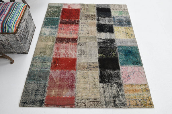 4' x 5' Multi Color Turkish Vintage Patchwork Rug  |  RugReform