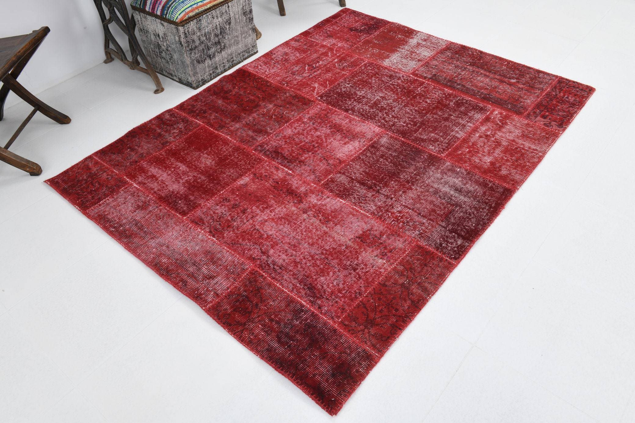 4' x 6' Red Turkish Vintage Patchwork Rug  |  RugReform