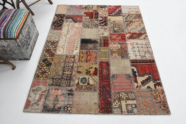 4' x 5' Multi Color Turkish Vintage Patchwork Rug  |  RugReform