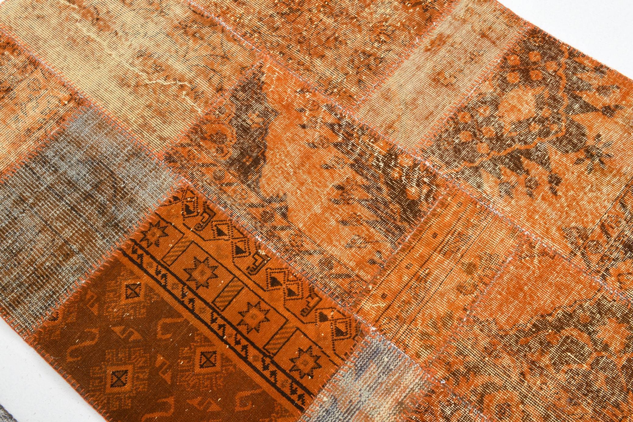 4' x 5' Orange Turkish Vintage Patchwork Rug  |  RugReform