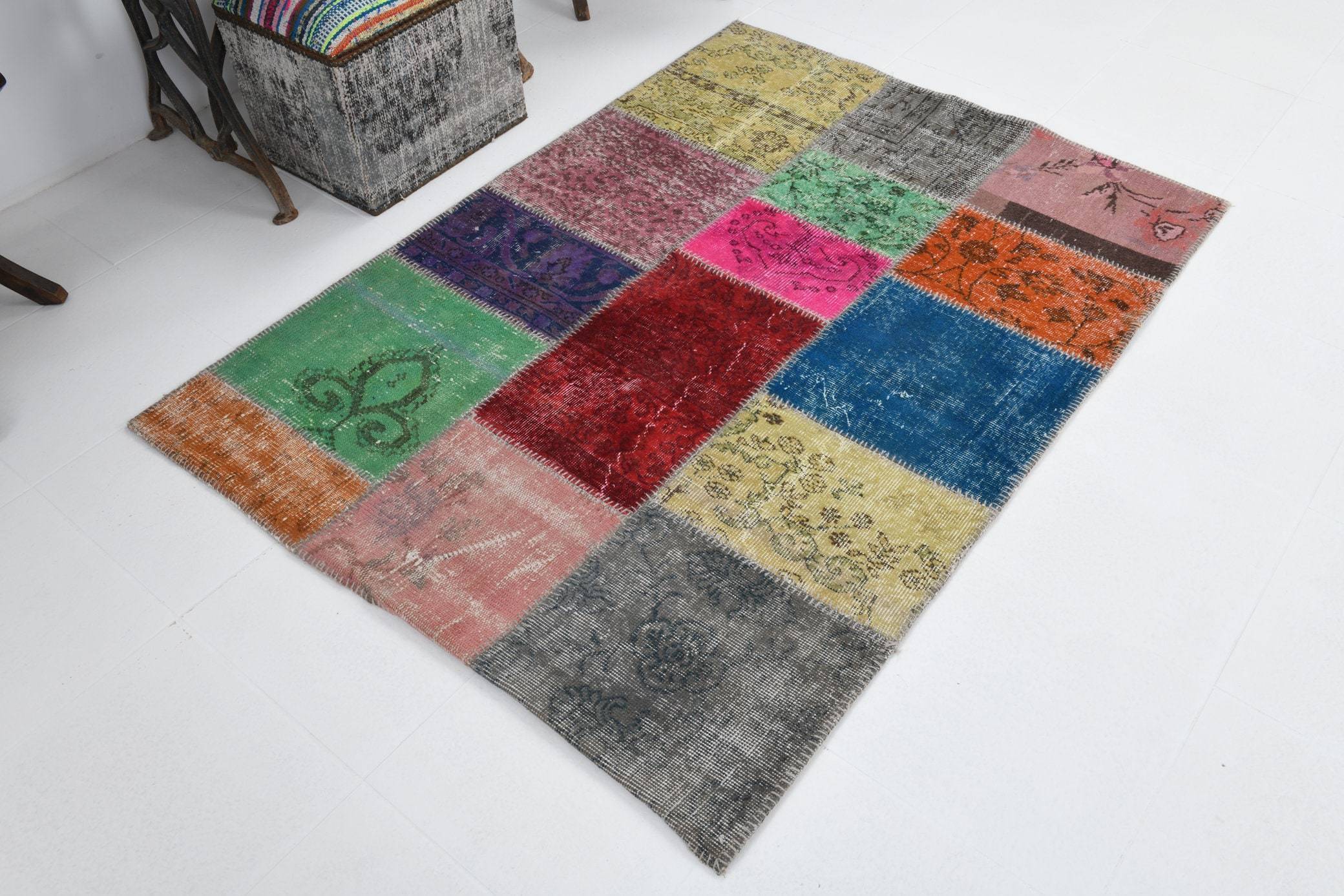 4' x 5' Multi Color Turkish Vintage Patchwork Rug  |  RugReform