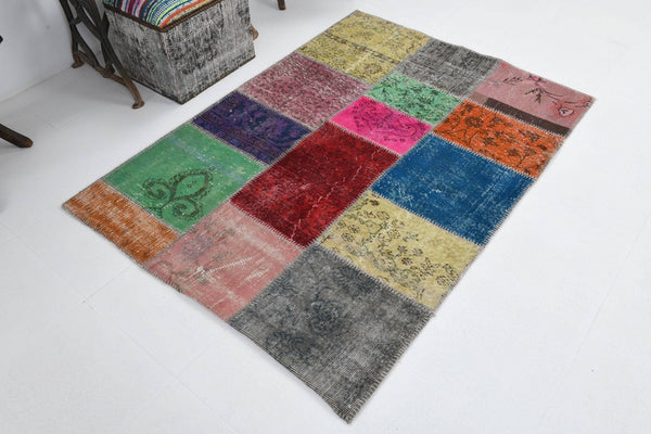 4' x 5' Multi Color Turkish Vintage Patchwork Rug  |  RugReform