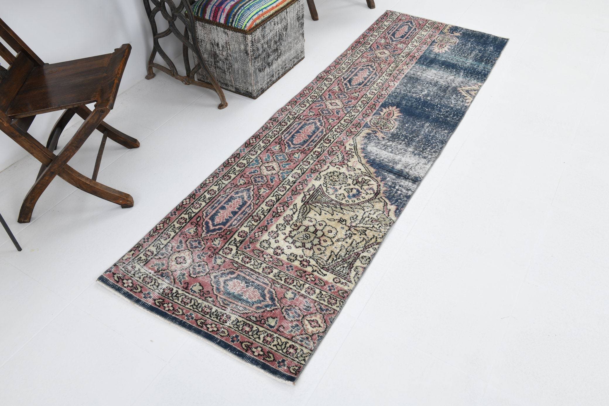 2' x 7' Blue Turkish Vintage Runner Rug  |  RugReform