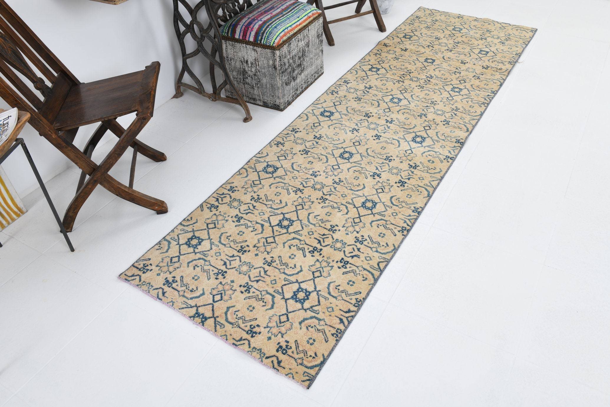 2' x 9' Vintage rug, Blue Vintage rug, Cotton Vintage rug, Dorm Vintage rug, Entryway-Hallway Vintage rug, Kitchen-Dining Vintage rug, Nursery Vintage rug, Office Vintage rug, Persian Vintage rug, Rustic-Primitive Vintage rug, Vintage Silverwash, Wool Vintage rug, Vintage rug