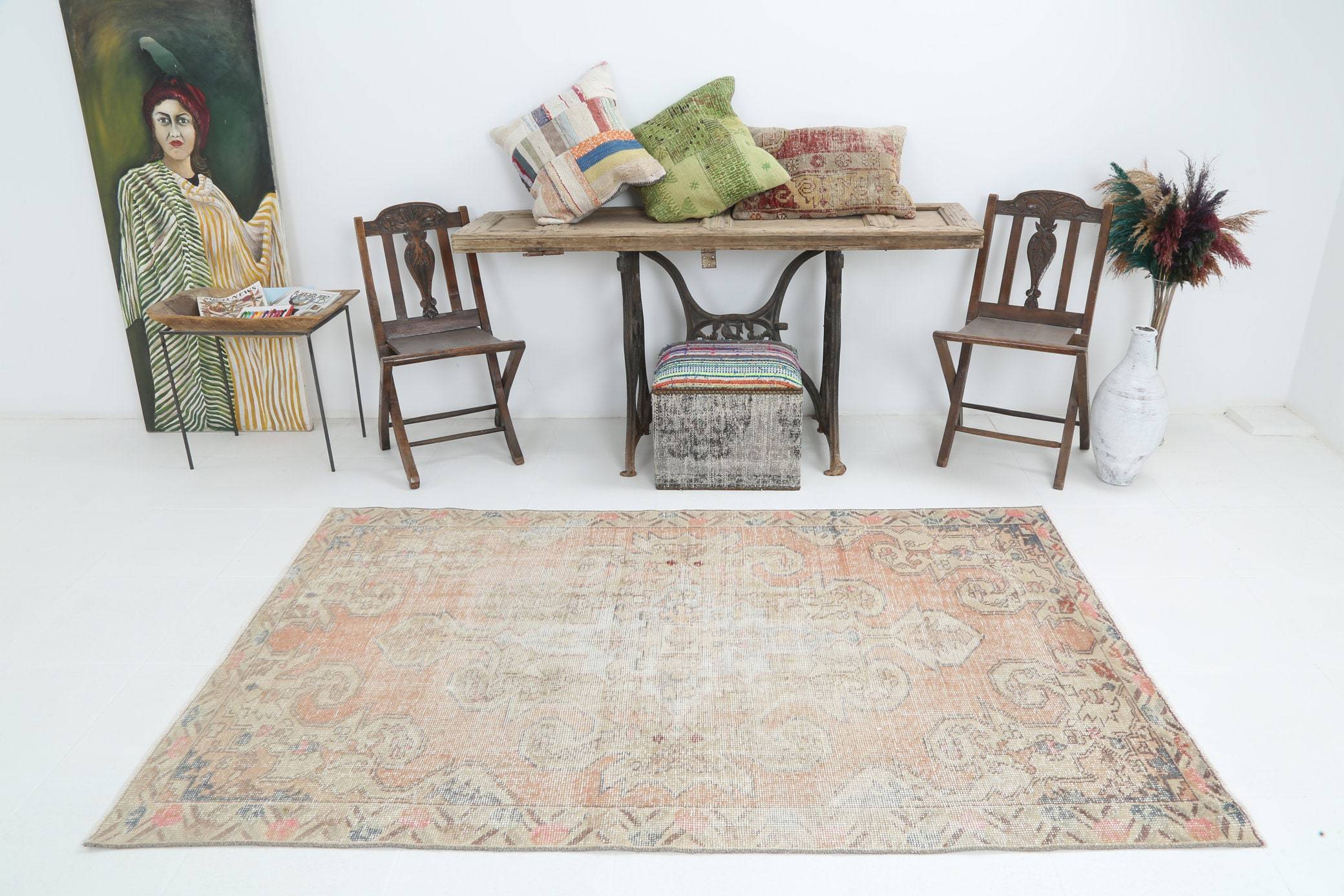 4' x 7' Vintage rug, Bathroom Vintage rug, Bedroom Vintage rug, Coastal-Tropical Vintage rug, Kitchen-Dining Vintage rug, Laundry Vintage rug, Living Room Vintage rug, Multi Color Vintage rug, Solid Vintage rug, Vintage Oushak Vintage rug, Wool,  Vintage rug, Vintage rug