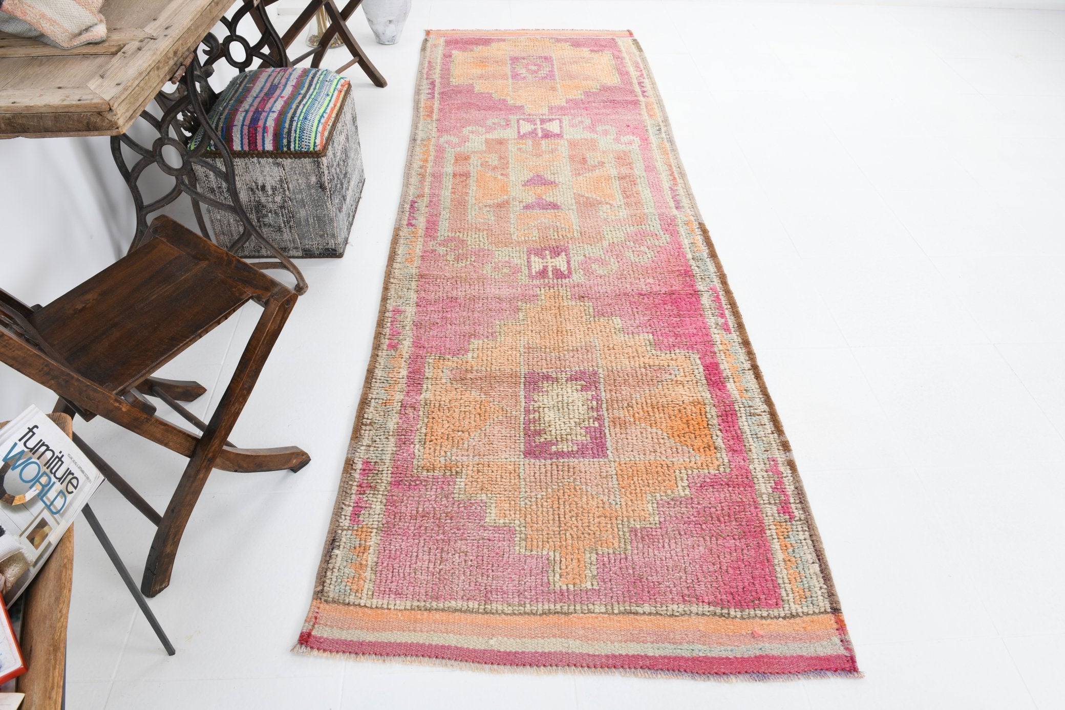 3' x 10' Pink Turkish Vintage Herki Rug  |  RugReform