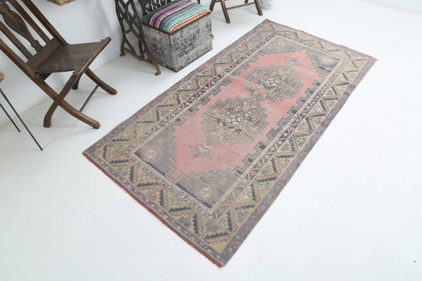 3' x 7' Vintage rug, Distressed Vintage rug, Dorm Vintage rug, Geometric Vintage rug, Kitchen-Dining Vintage rug, Living Room Vintage rug, Office Vintage rug, Patio-Outdoor Vintage rug, Pink Vintage rug, Vintage Oushak, Wool Vintage rug, Vintage rug