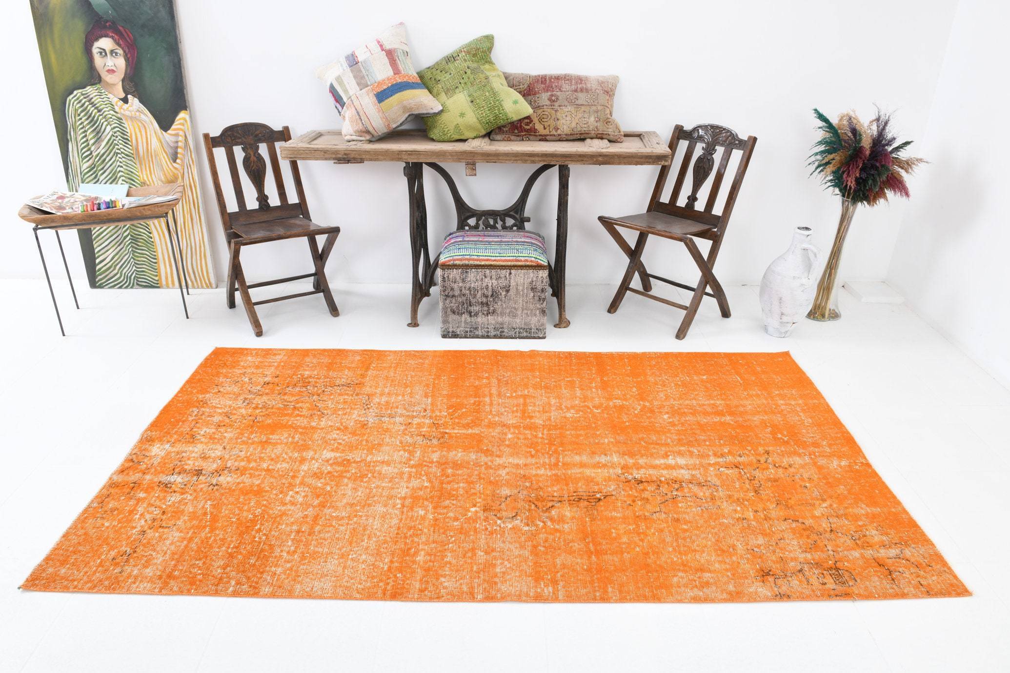 4' x 8' Vintage rug, Bedroom Vintage rug, Camouflage Vintage rug, Cotton Vintage rug, Kitchen-Dining Vintage rug, Laundry Vintage rug, Living Room Vintage rug, Office Vintage rug, Orange Vintage rug, Overdyed Vintage rug, Vintage, Wool Vintage rug, Vintage rug