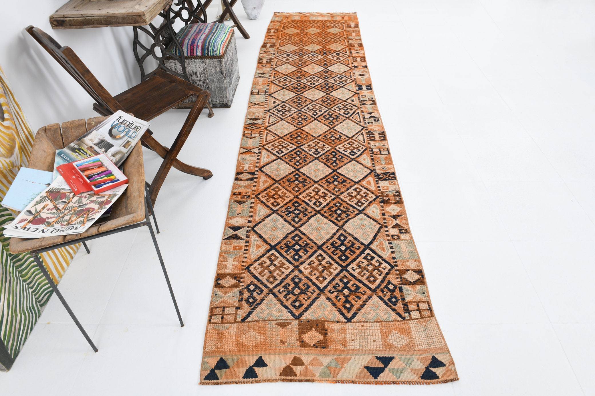 2' x 12' Vintage rug, Bedroom Vintage rug, Bohemian-Eclectic Vintage rug, Cotton Vintage rug, Entryway-Hallway Vintage rug, Kitchen-Dining Vintage rug, Living Room Vintage rug, Office Vintage rug, Southwestern Vintage rug, Tan-Ivory Vintage rug, Vintage Herki, Wool Vintage rug, Vintage rug