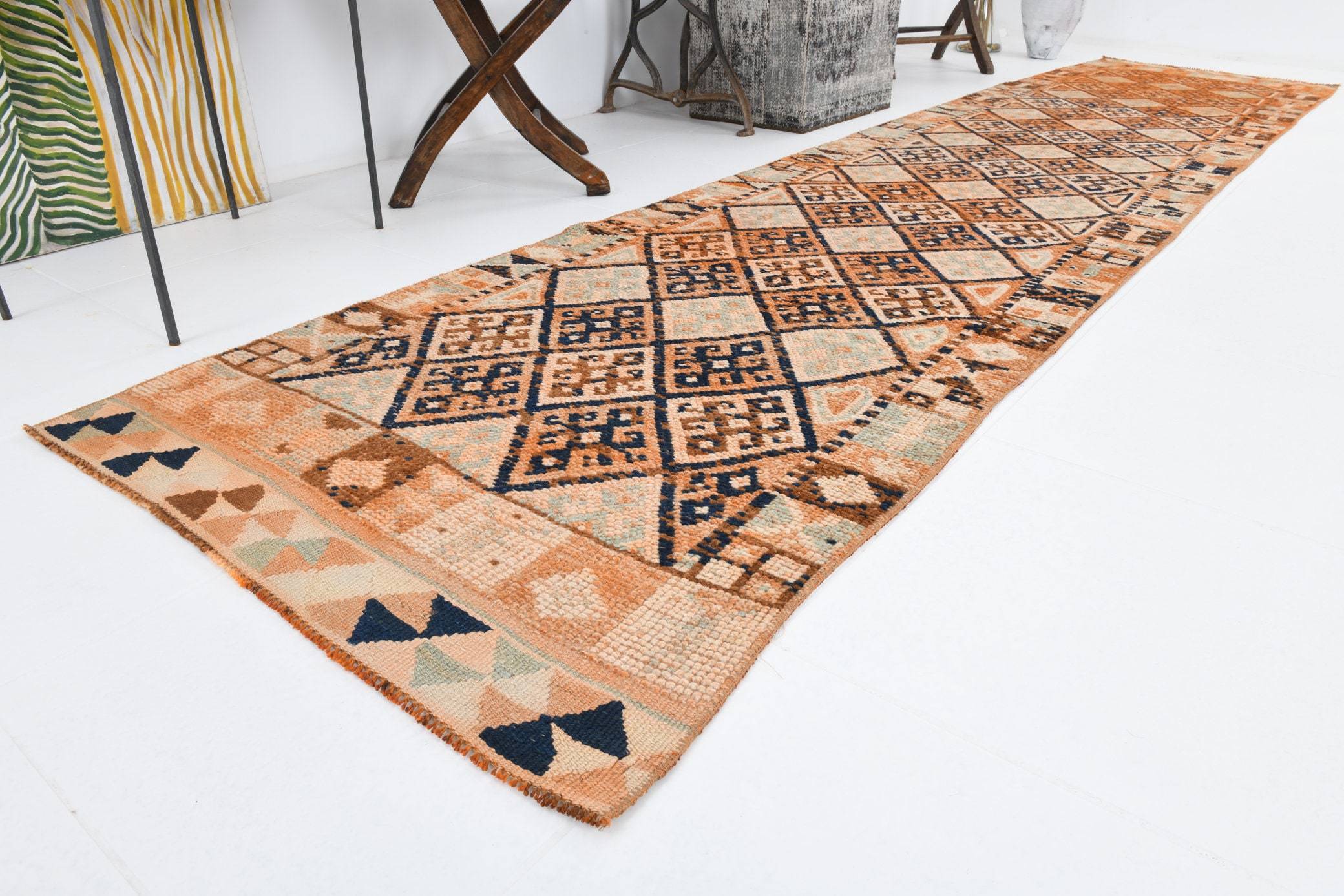 2' x 12' Vintage rug, Bedroom Vintage rug, Bohemian-Eclectic Vintage rug, Cotton Vintage rug, Entryway-Hallway Vintage rug, Kitchen-Dining Vintage rug, Living Room Vintage rug, Office Vintage rug, Southwestern Vintage rug, Tan-Ivory Vintage rug, Vintage Herki, Wool Vintage rug, Vintage rug