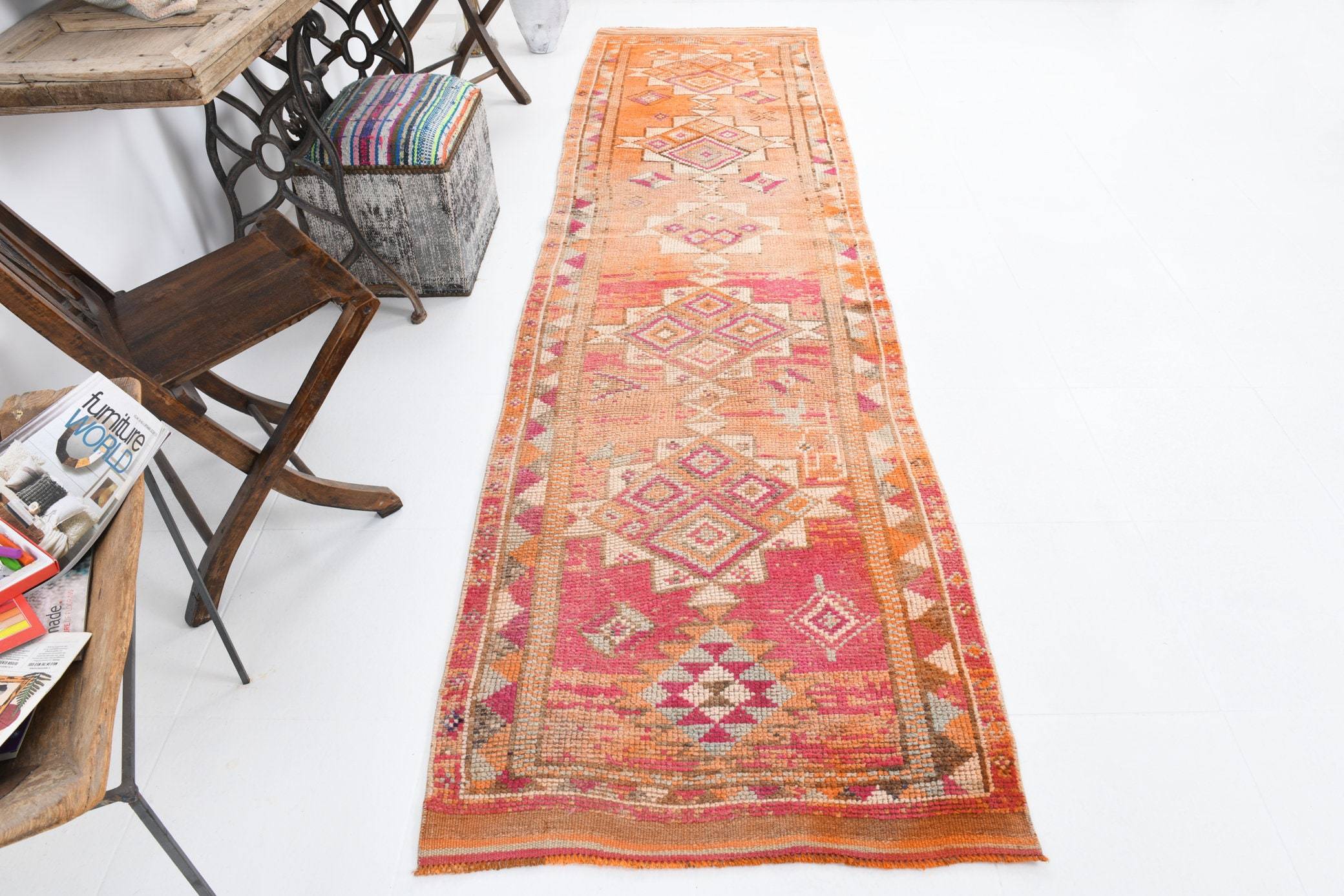 2' x 11' Orange Turkish Vintage Herki Rug  |  RugReform