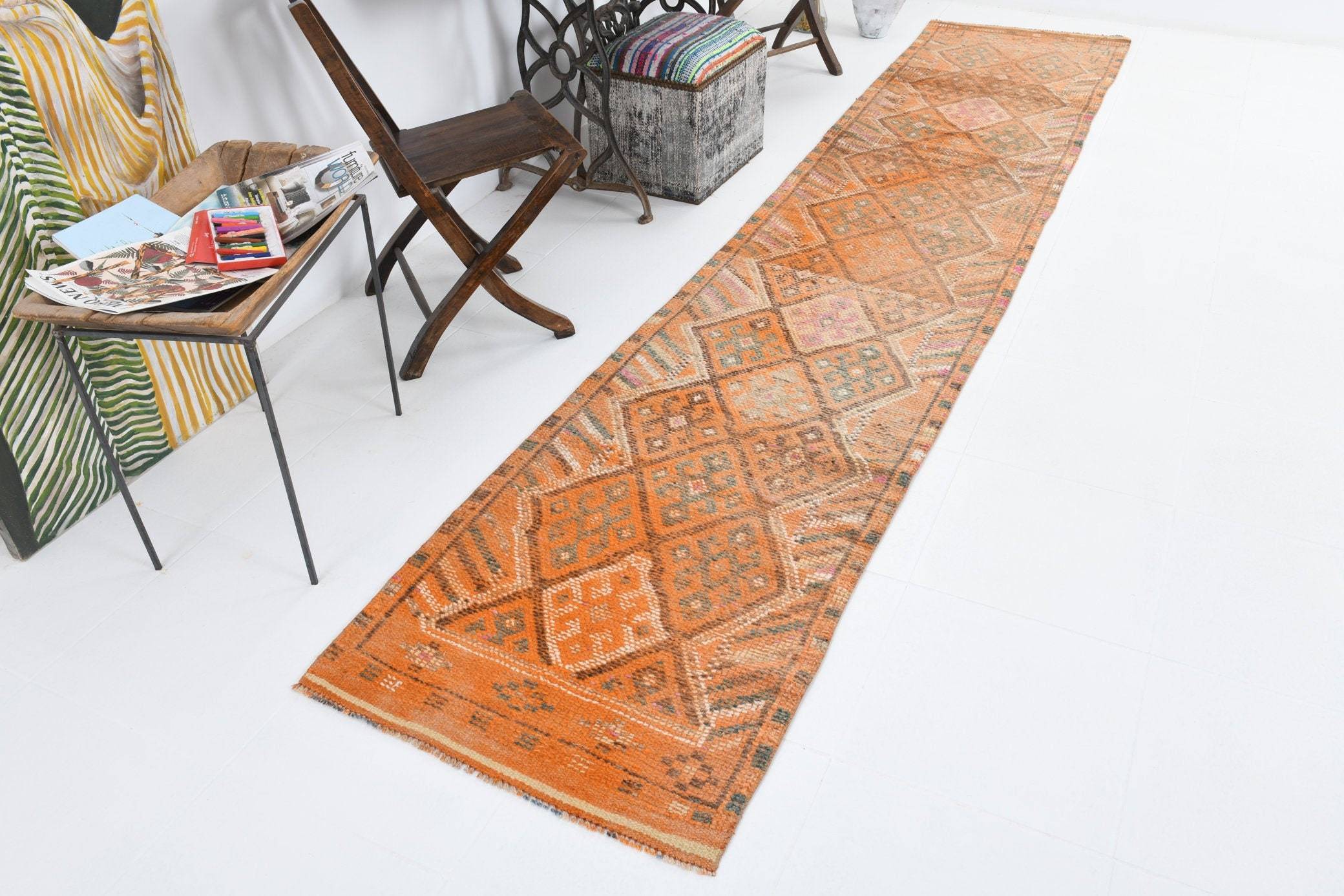 2' x 12' Orange Turkish Vintage Herki Rug  |  RugReform