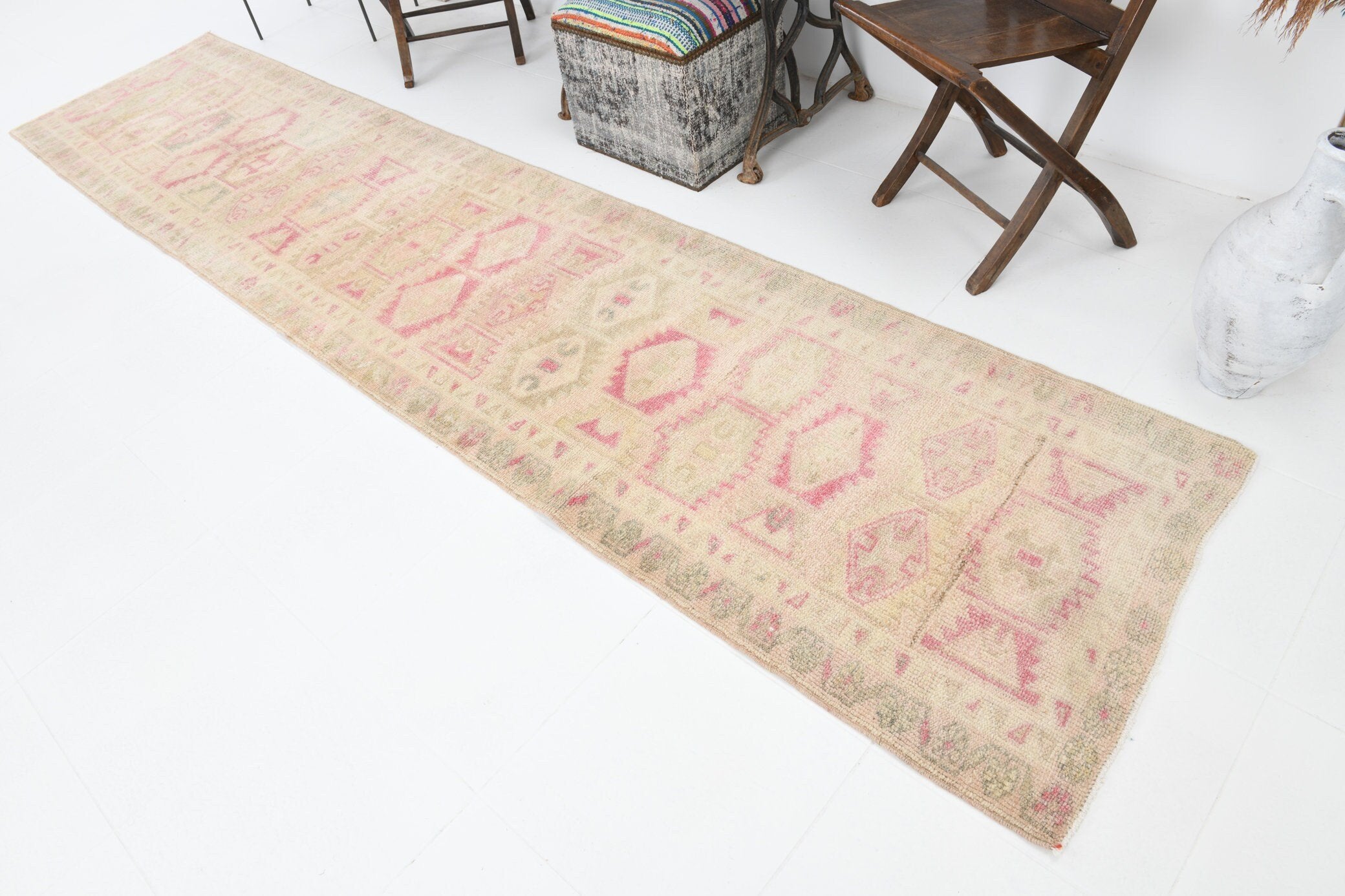 2' x 12' Vintage rug, Bedroom Vintage rug, Cotton Vintage rug, Dorm Vintage rug, Entryway-Hallway Vintage rug, Kitchen-Dining Vintage rug, Office Vintage rug, Rustic-Primitive Vintage rug, Southwestern Vintage rug, Tan-Ivory Vintage rug, Vintage Herki, Wool Vintage rug, Vintage rug