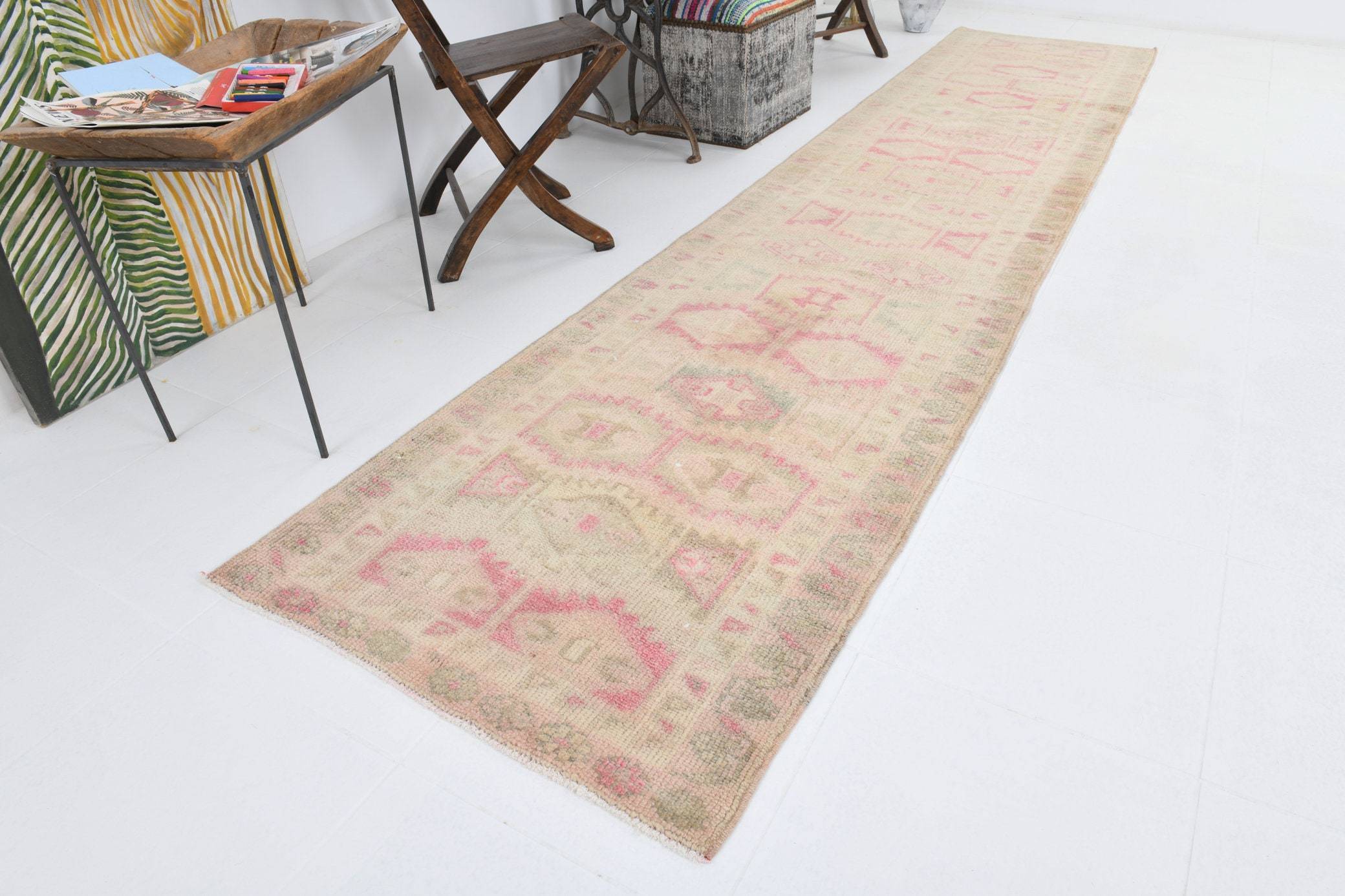 2' x 12' Vintage rug, Bedroom Vintage rug, Cotton Vintage rug, Dorm Vintage rug, Entryway-Hallway Vintage rug, Kitchen-Dining Vintage rug, Office Vintage rug, Rustic-Primitive Vintage rug, Southwestern Vintage rug, Tan-Ivory Vintage rug, Vintage Herki, Wool Vintage rug, Vintage rug