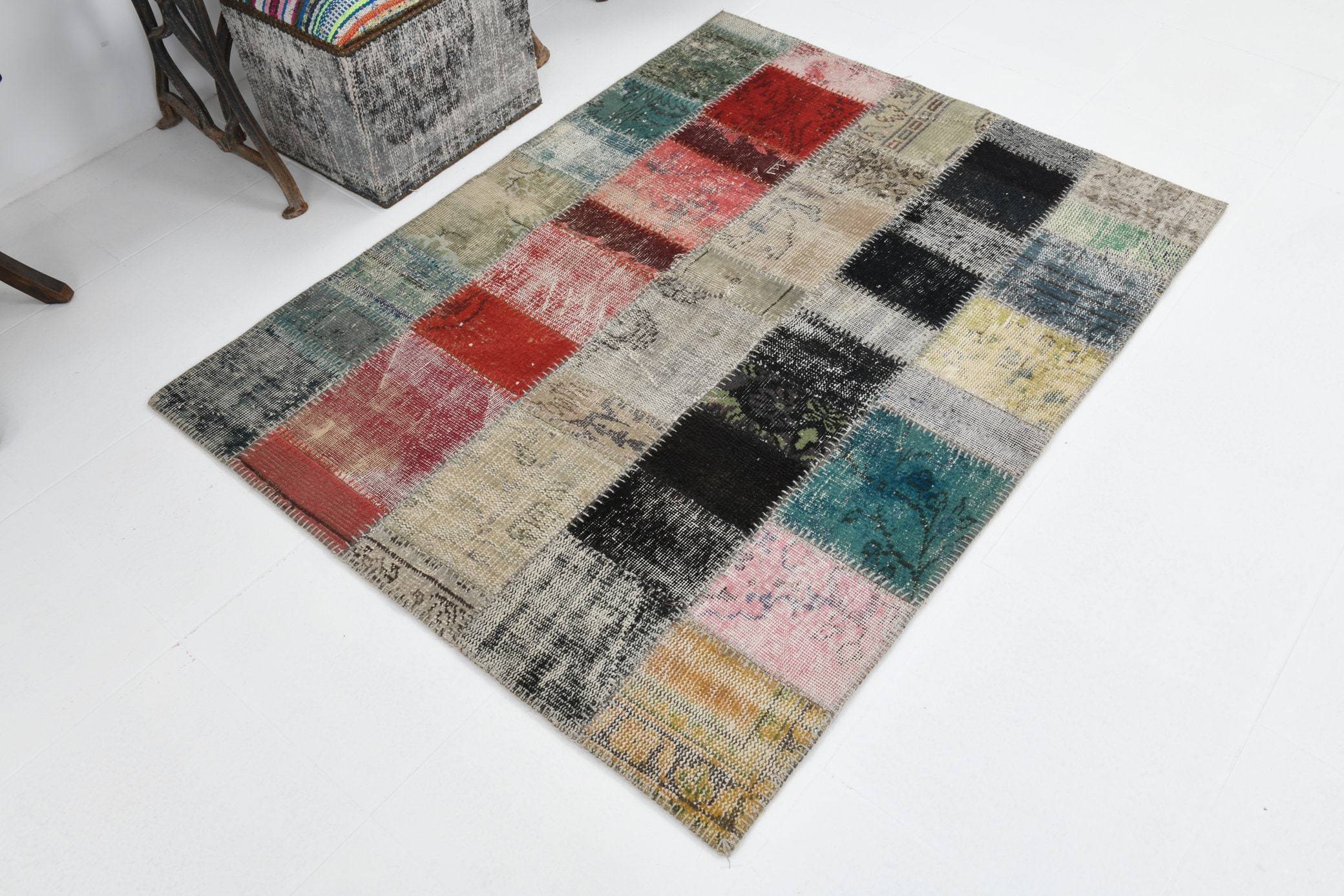 4' x 5' Multi Color Turkish Vintage Patchwork Rug  |  RugReform