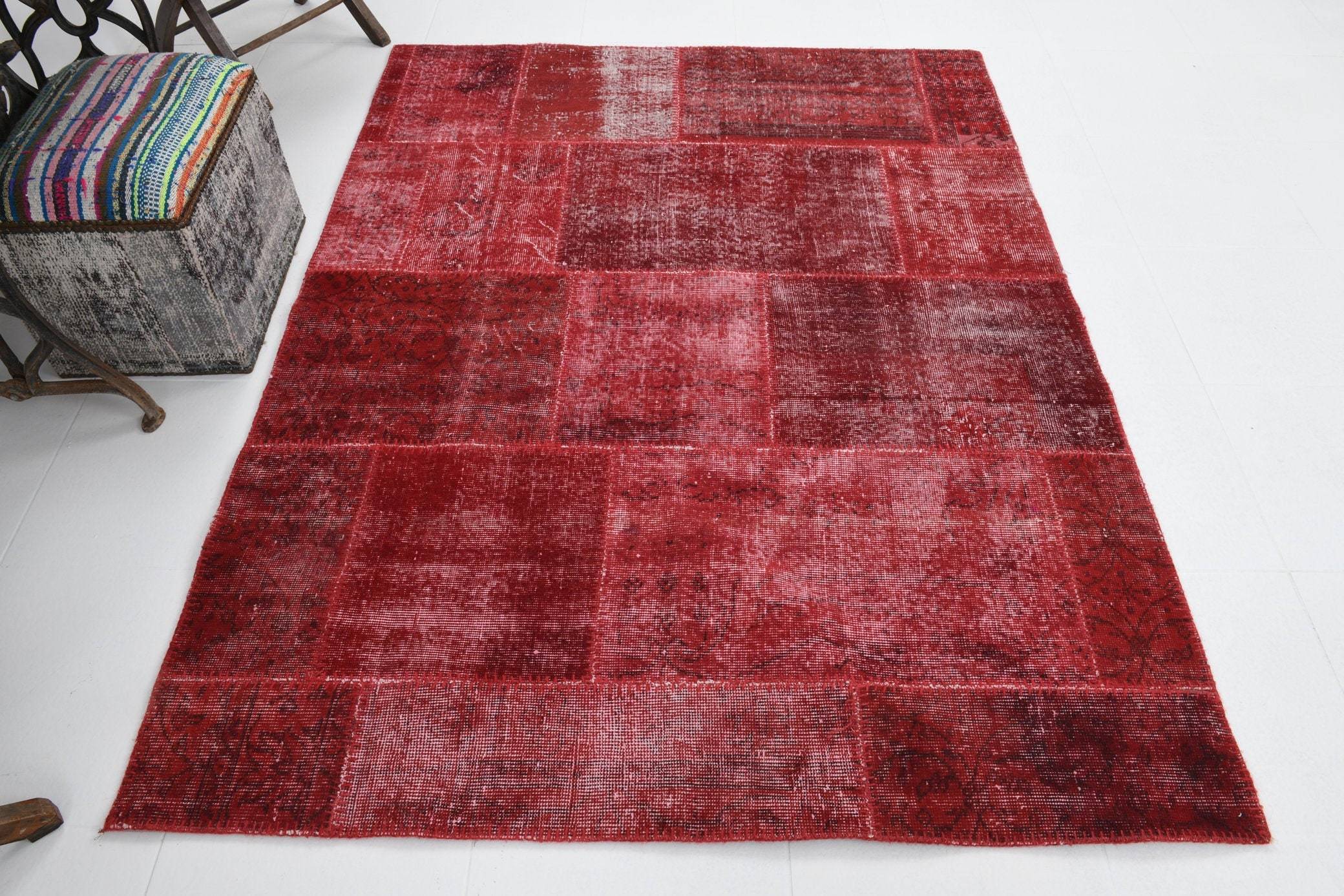 4' x 6' Red Turkish Vintage Patchwork Rug  |  RugReform