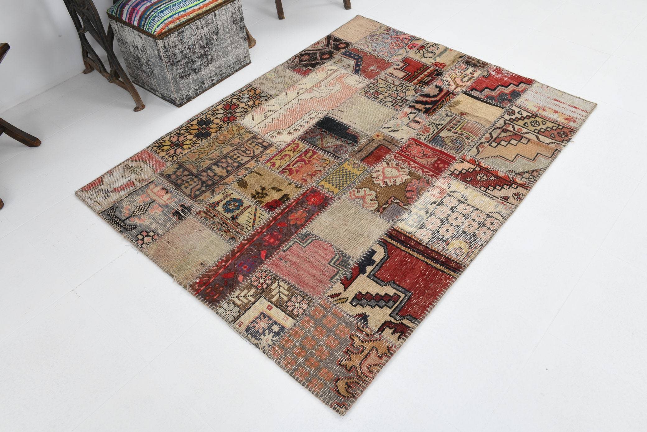 4' x 5' Multi Color Turkish Vintage Patchwork Rug  |  RugReform